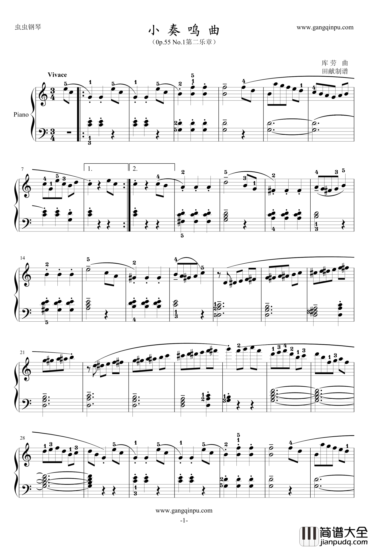 小奏鸣曲钢琴谱_库劳