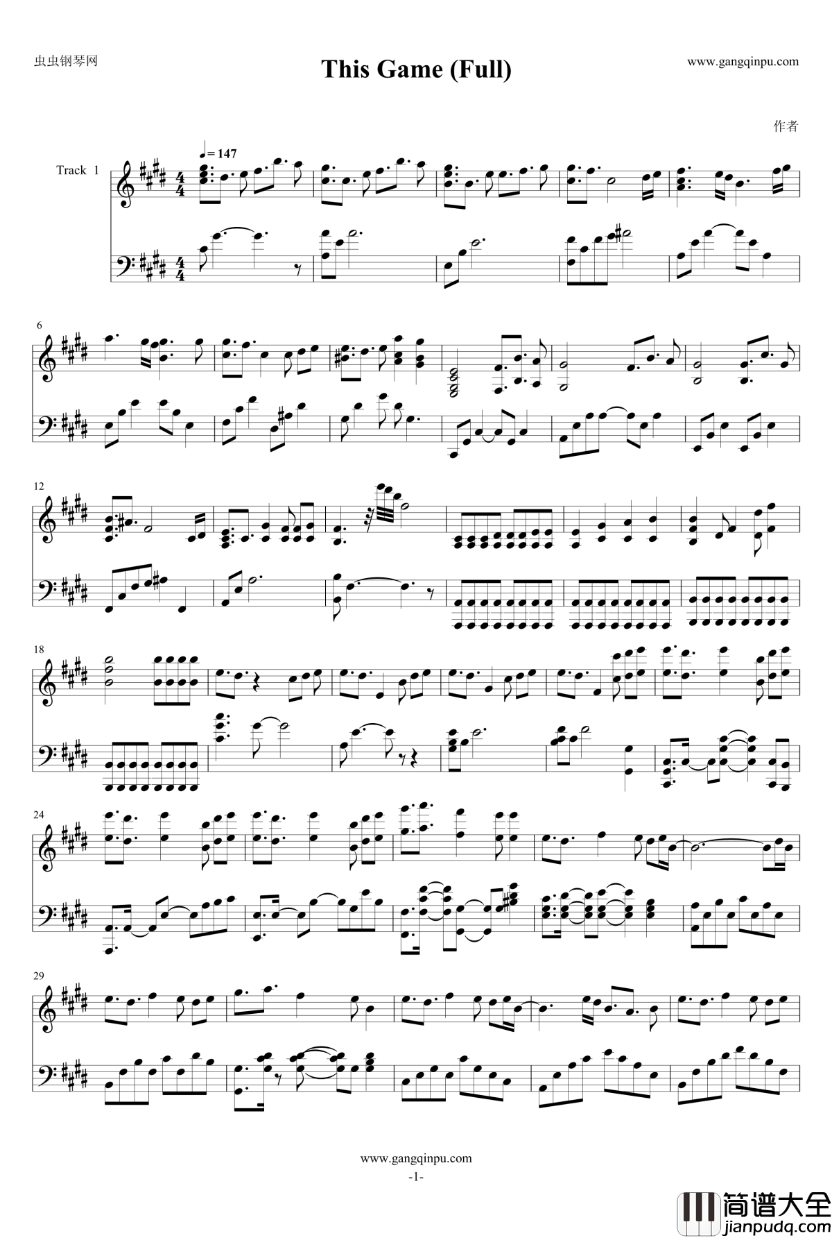 NO_GAME_NO_LIFE_op_游戏人生_钢琴谱