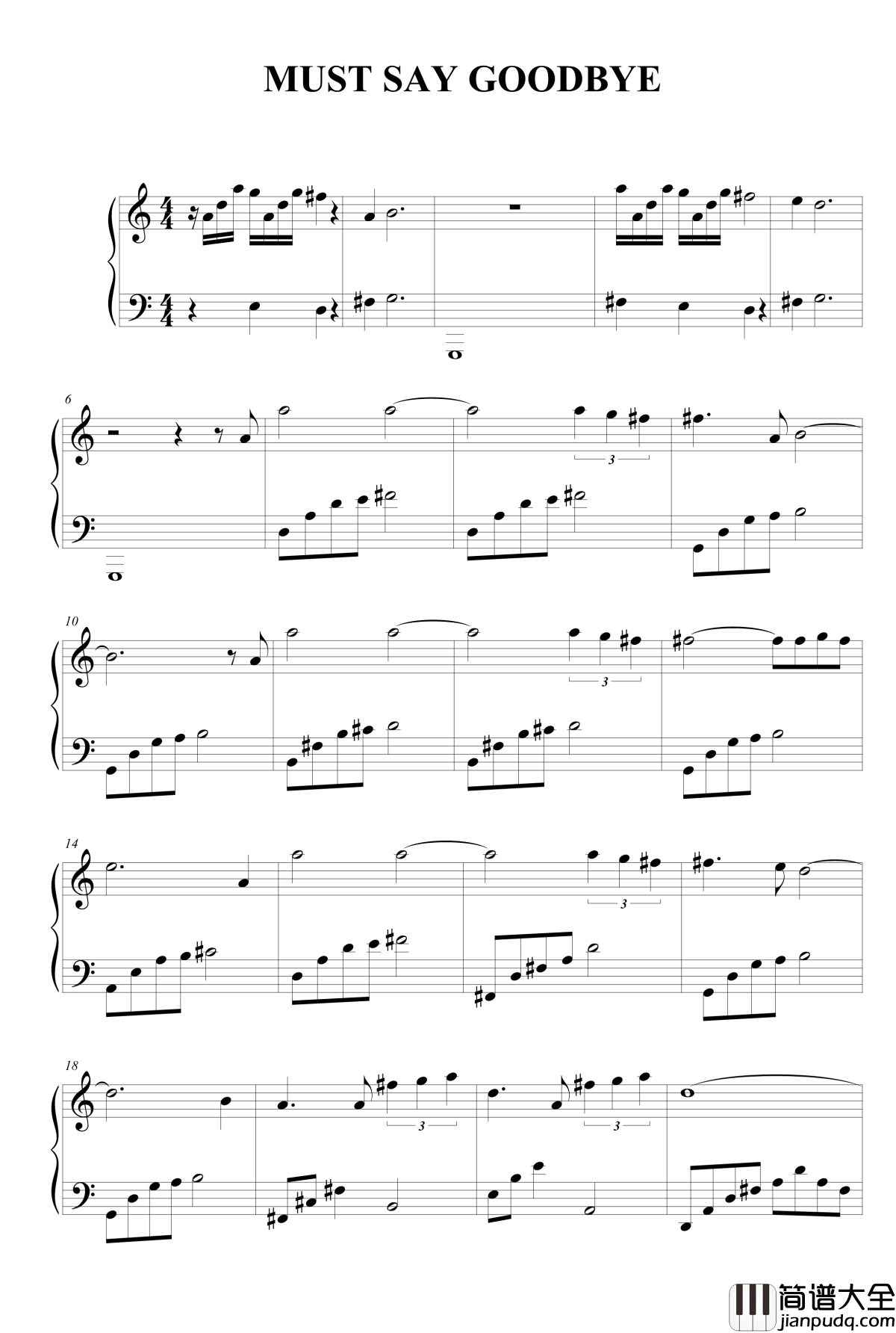 Must_Say_Goodbye钢琴谱_触不到的恋人