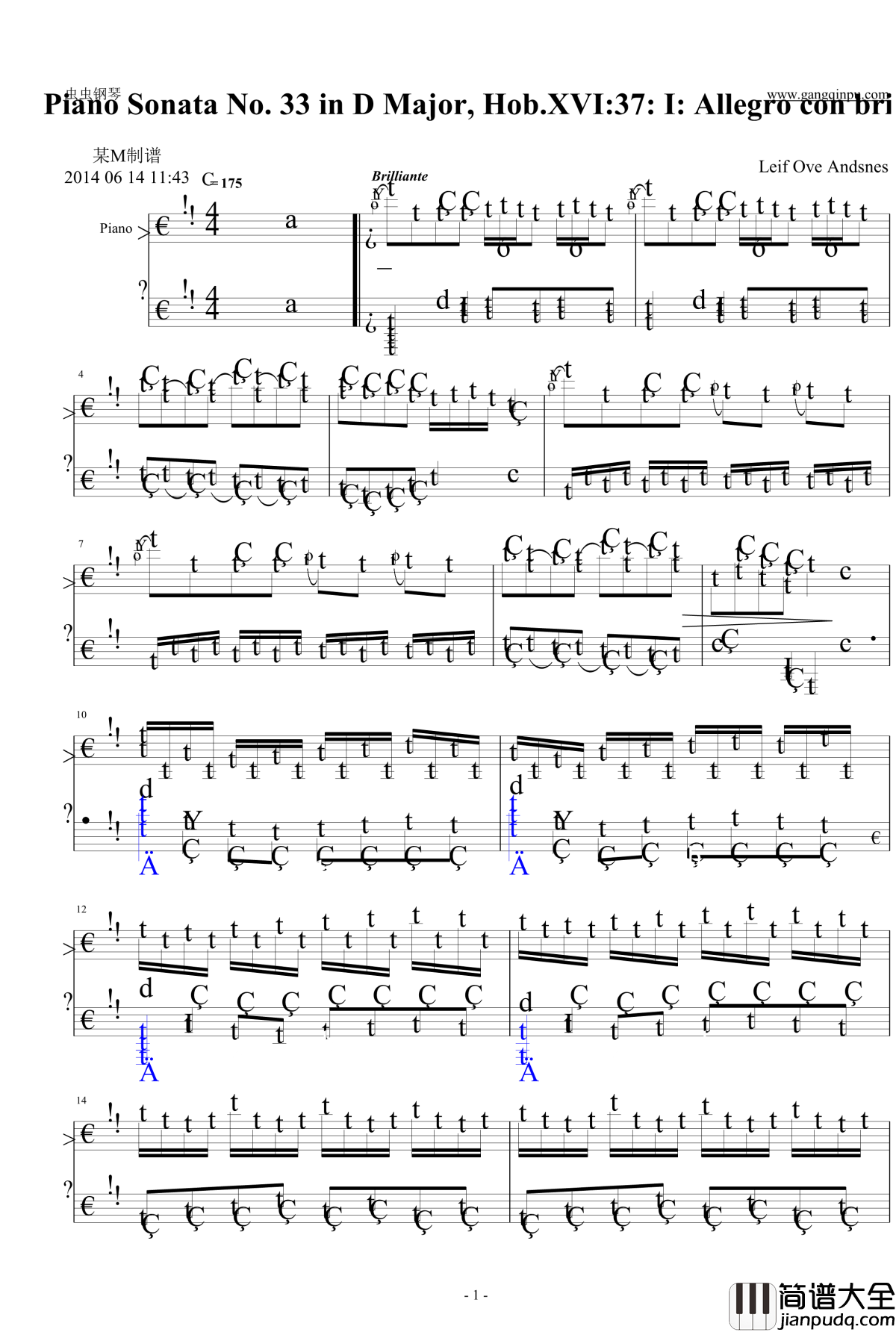 Piano_Sonata_No._33_in_D_Major钢琴谱_Leif_Ove_Andsnes