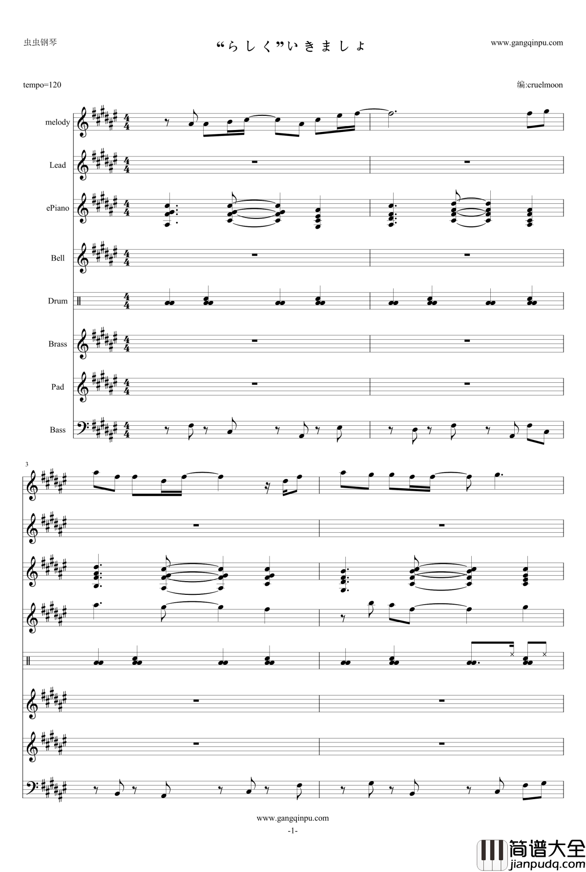 美少女战士SS_ED2钢琴谱_“らしく”いきましょ_总谱