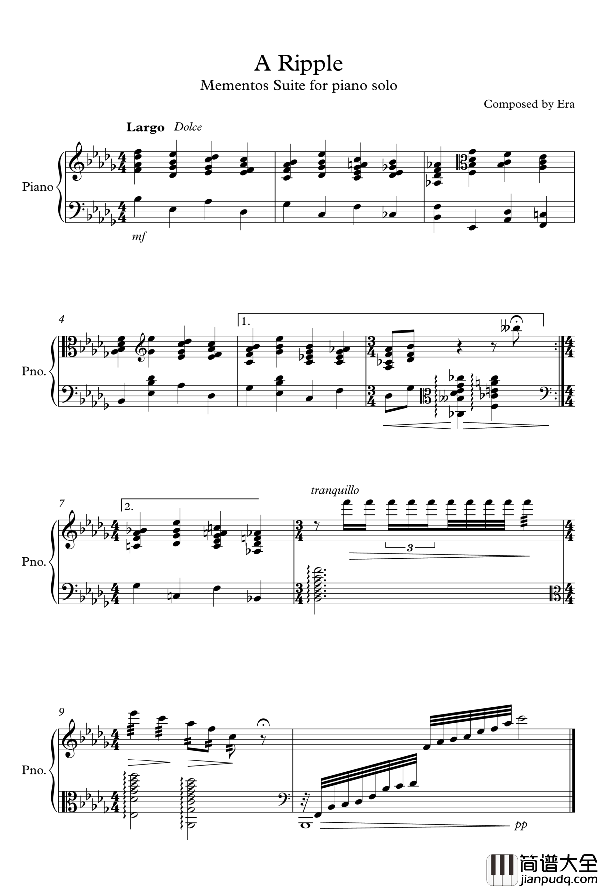 漣漪钢琴谱_erachang