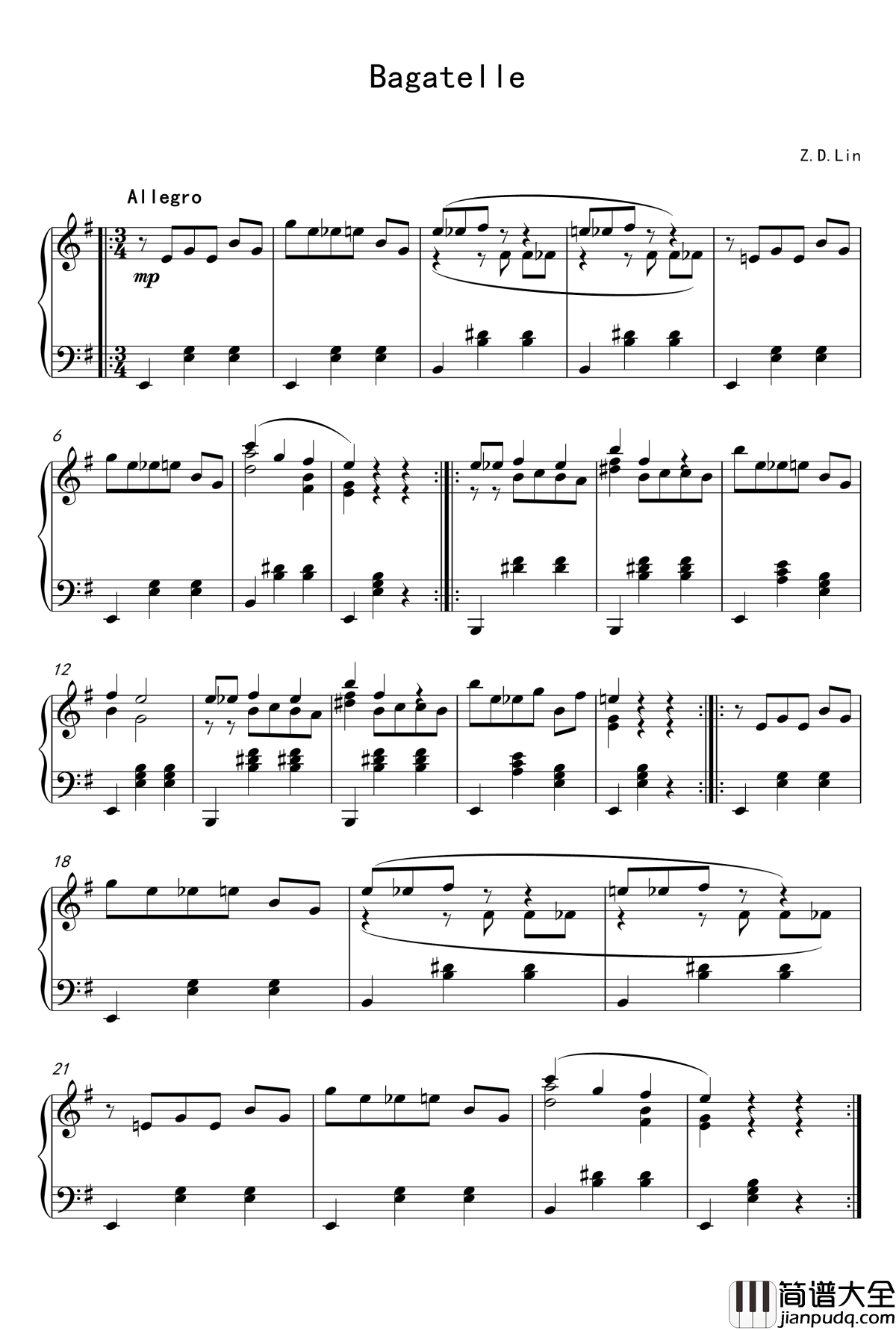 钢琴小品钢琴谱_zd20