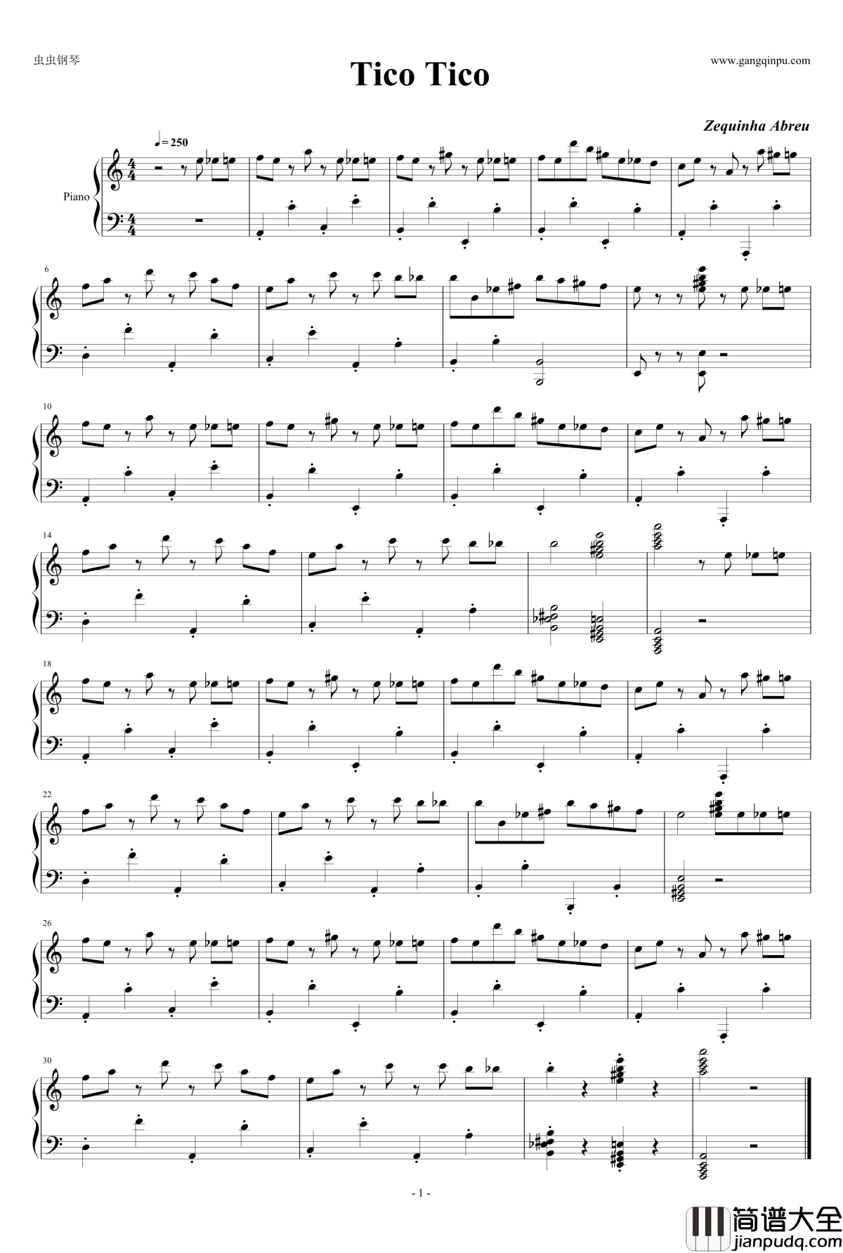 Tico_tico钢琴谱_简单版_Zequinha_Abreu