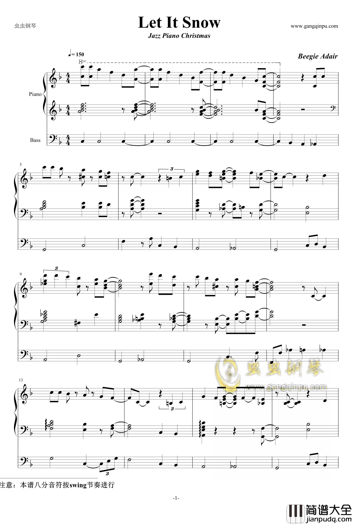 Let_It_Snow钢琴谱_三行_Beegie_Adair