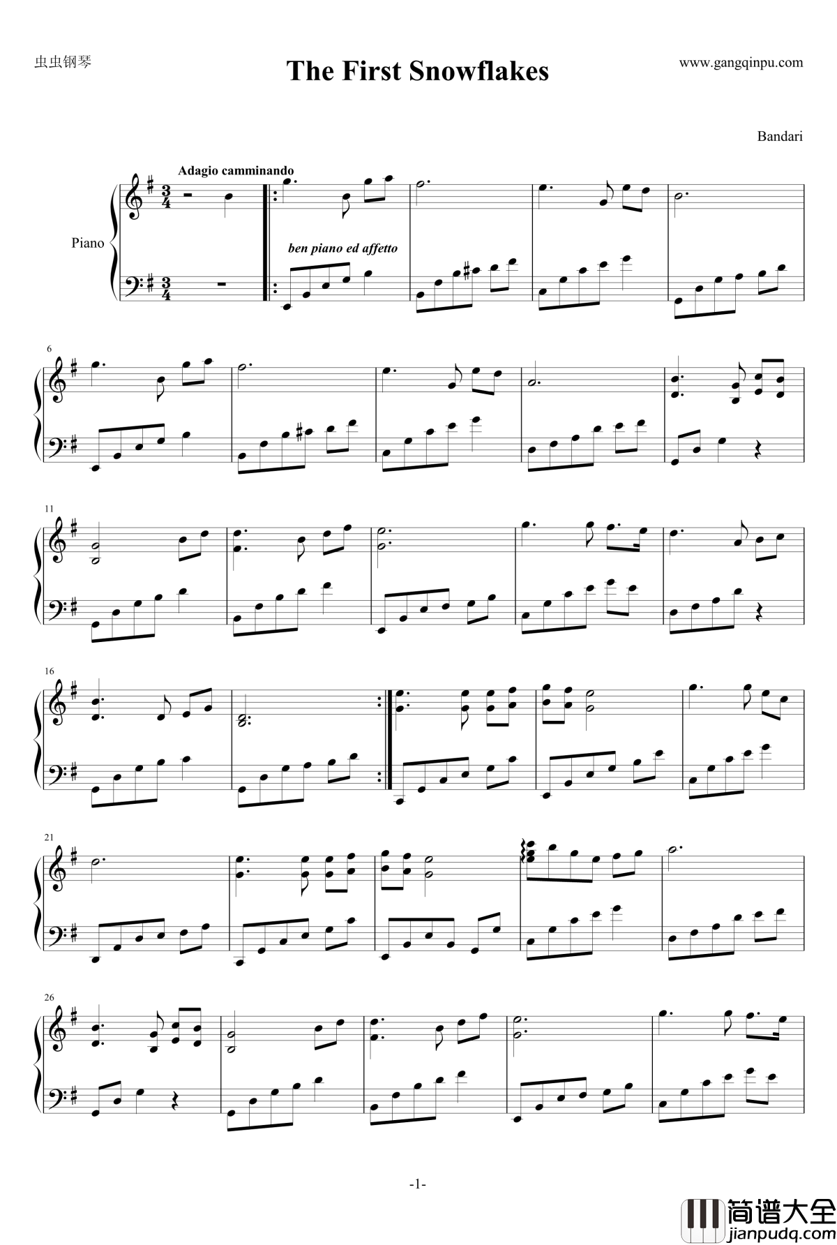 The_first_snowflakes钢琴谱_音乐盒1yh修改_班得瑞_Bandari