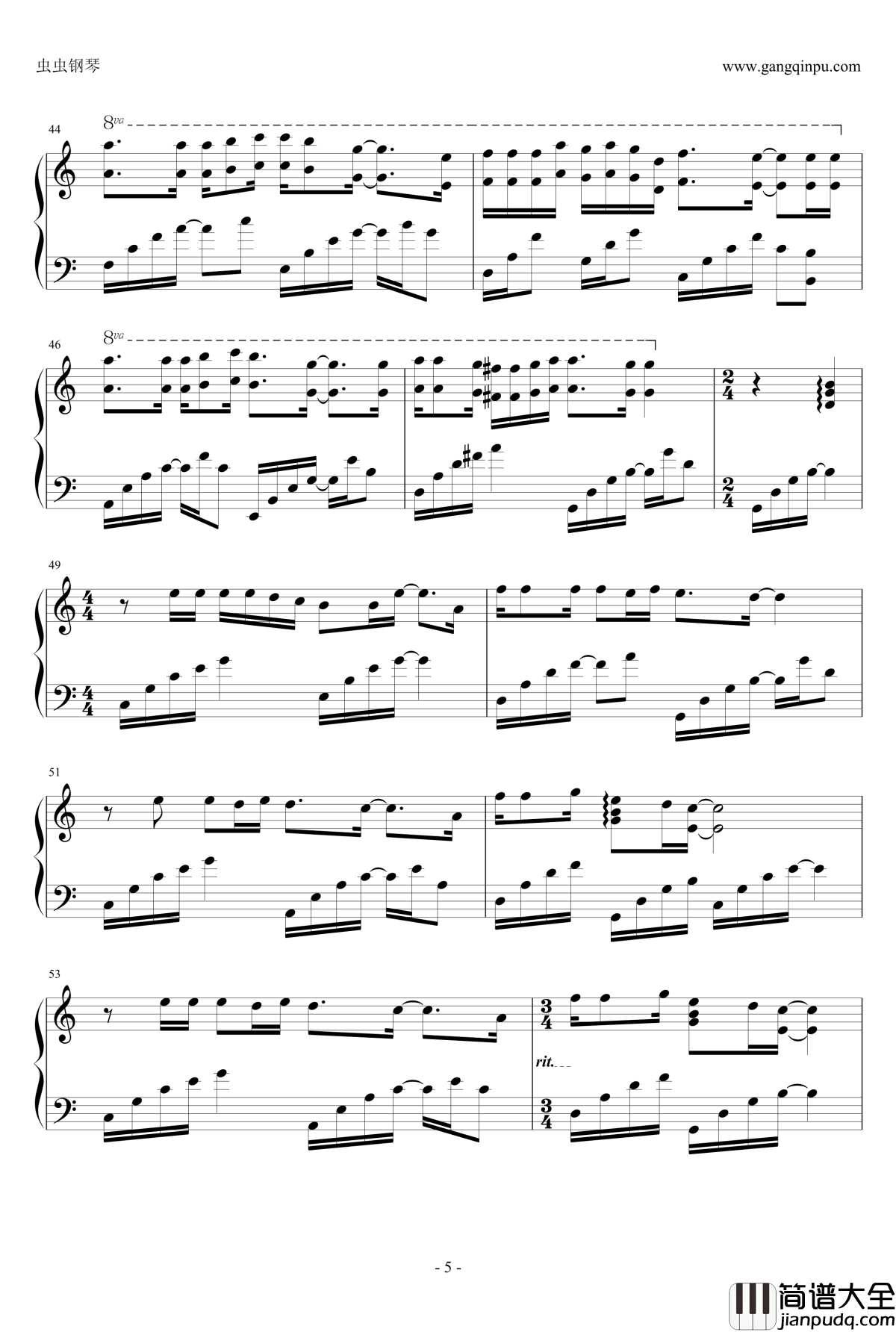 再见哆啦A梦新番插曲钢琴谱_キミのなかののび太_纯钢琴独奏_多啦A梦