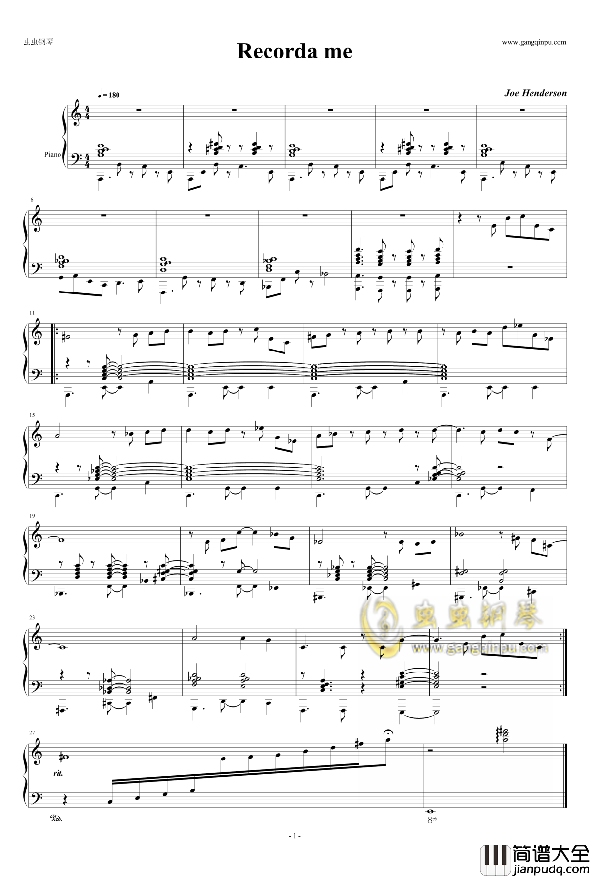 Recorda_me钢琴谱_Joe_Henderson