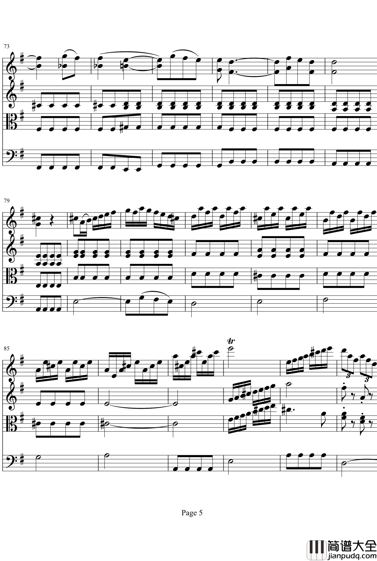 弦乐四重奏No1第四乐章钢琴谱_项道荣