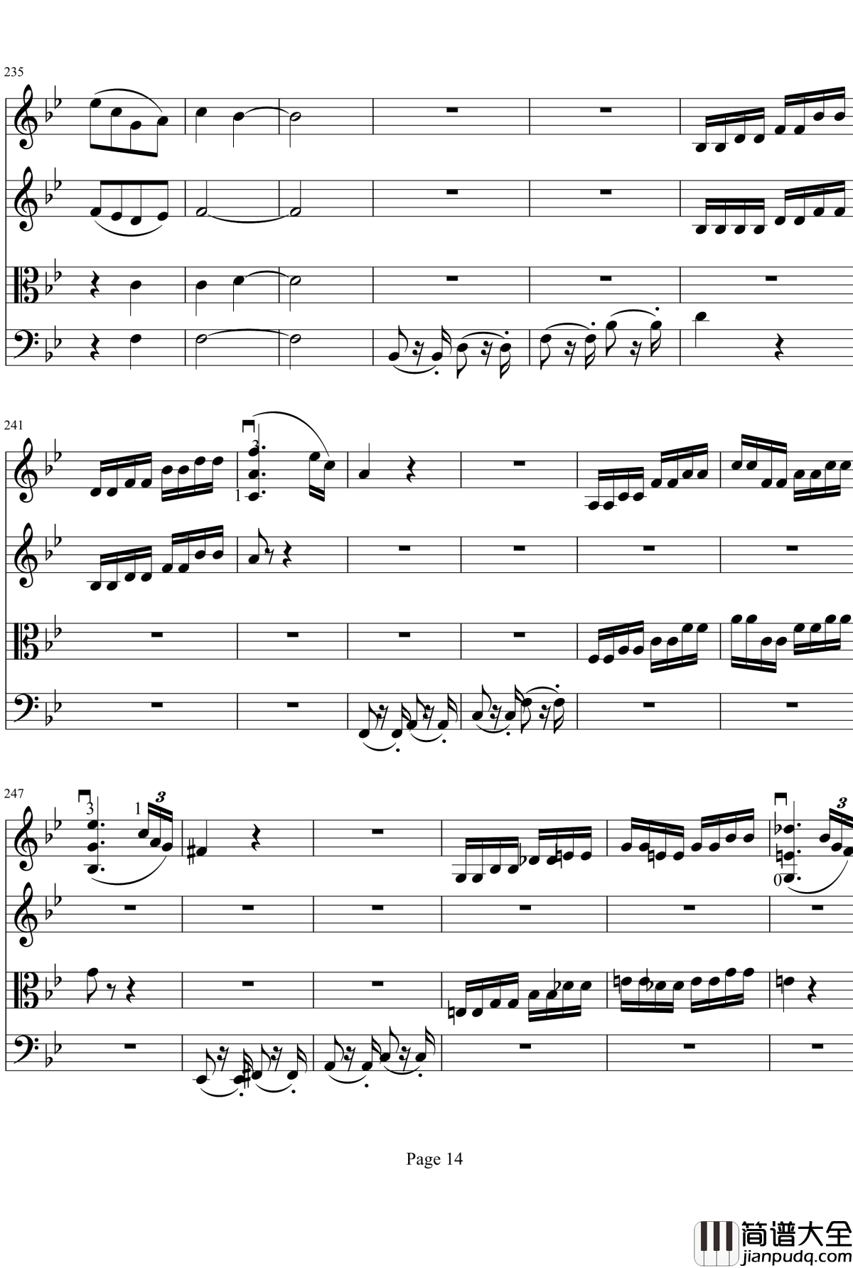 弦乐四重奏No1第四乐章钢琴谱_项道荣