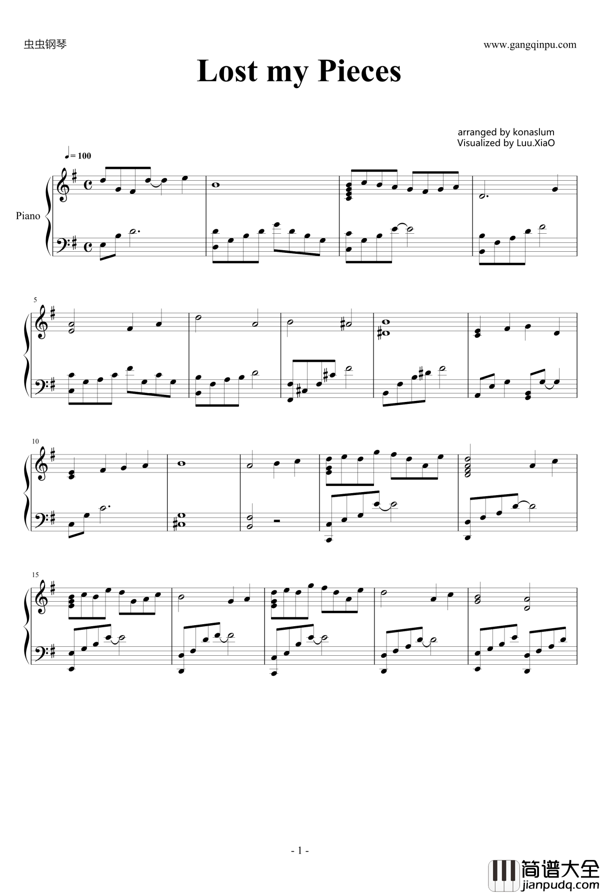 Lost_my_Pieces钢琴谱_龙与虎