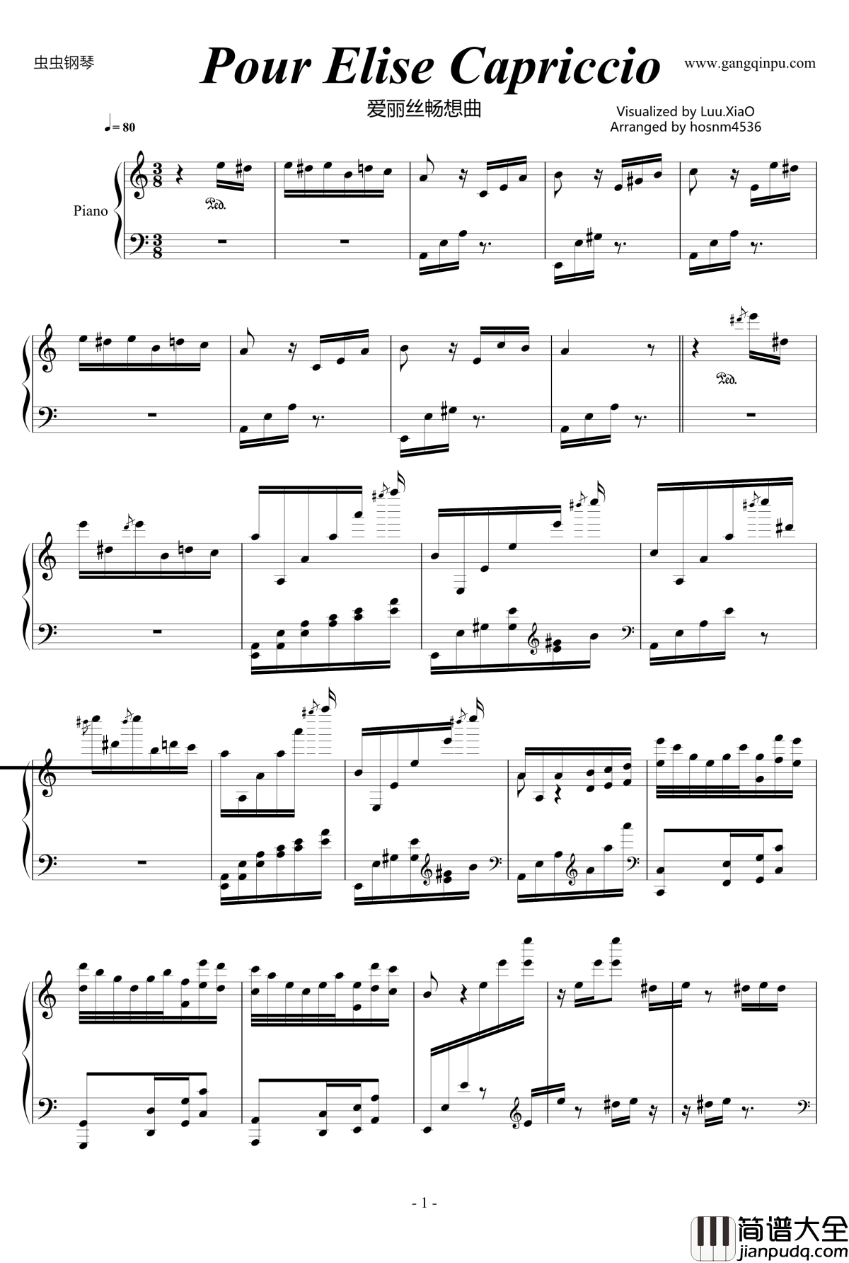 爱丽丝畅想曲钢琴谱_贝多芬_beethoven