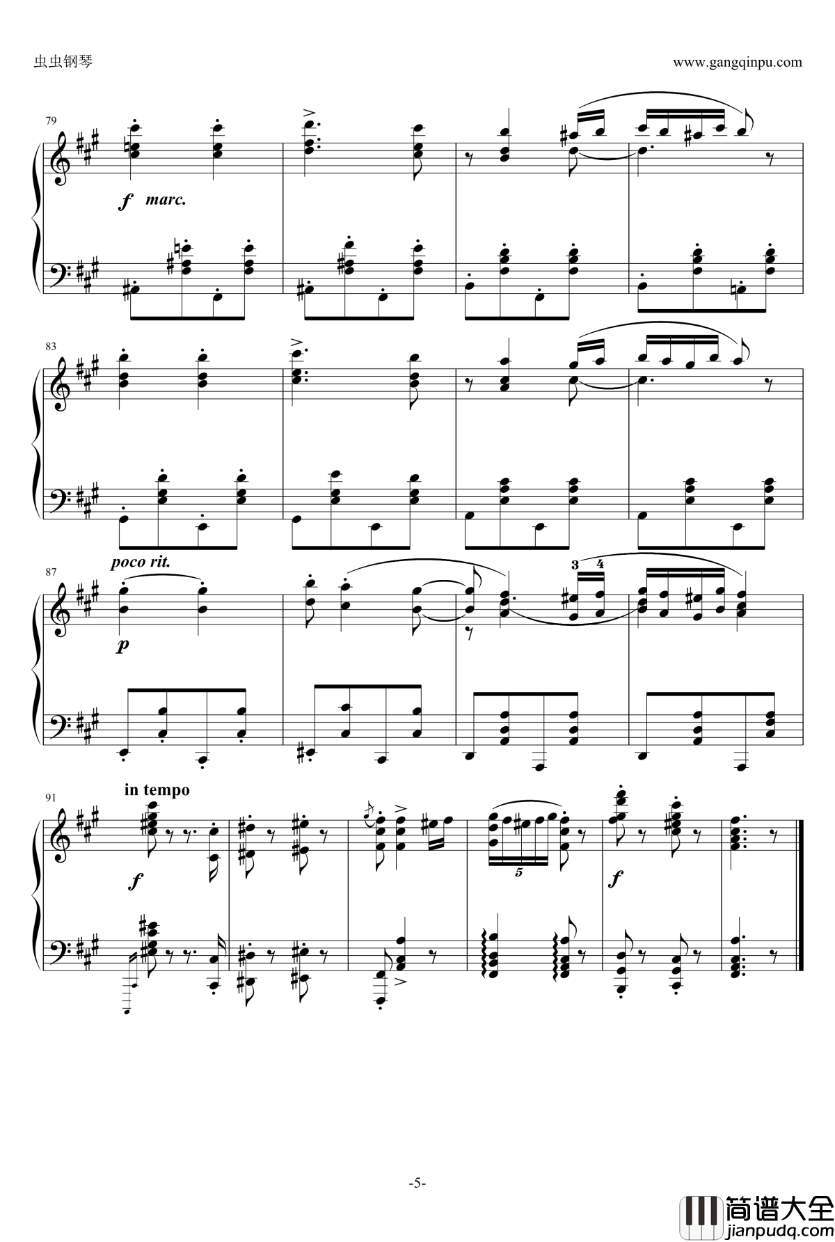 第五号匈牙利舞曲钢琴谱_原谱_勃拉姆斯_Brahms