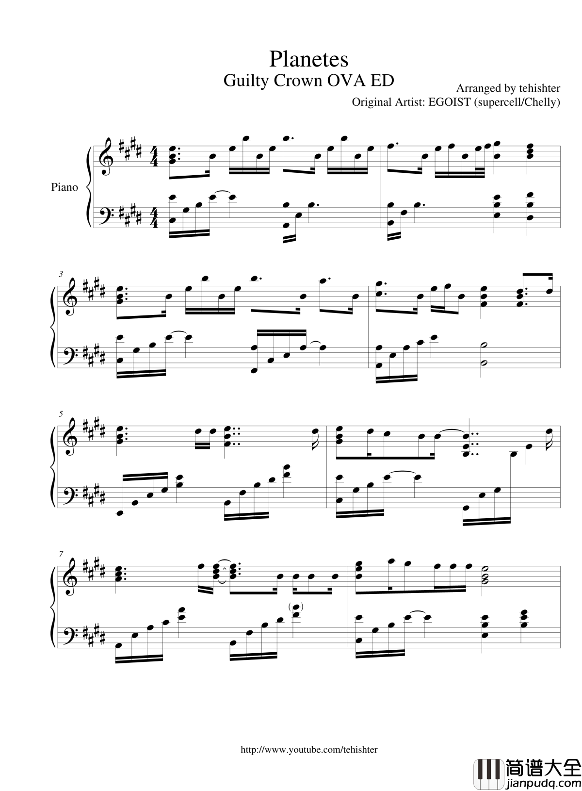 Planetes钢琴谱_Tehishter_Guilty_Crown_罪恶王冠OVA