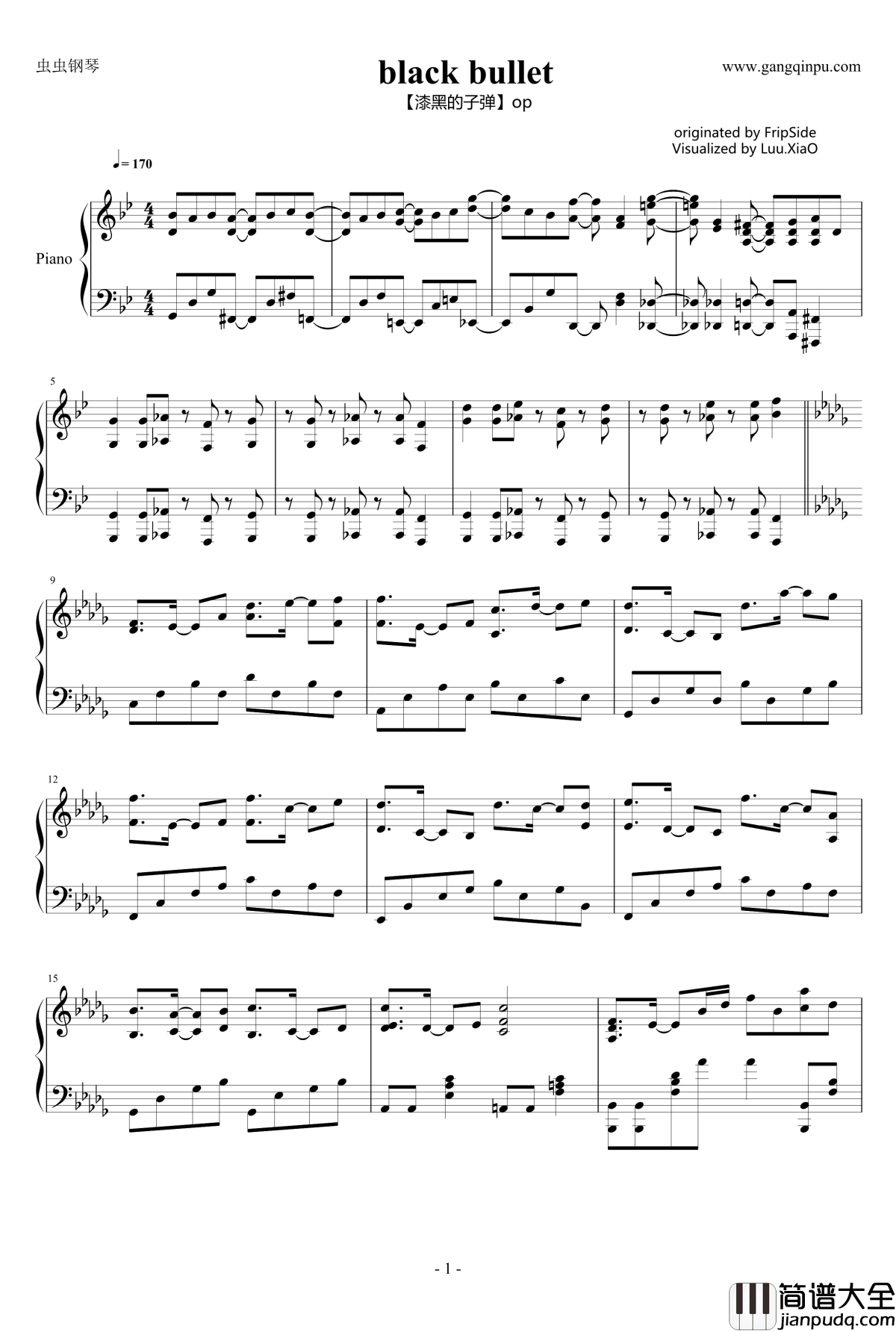 漆黑的子弹钢琴谱_op_Black_Bullet