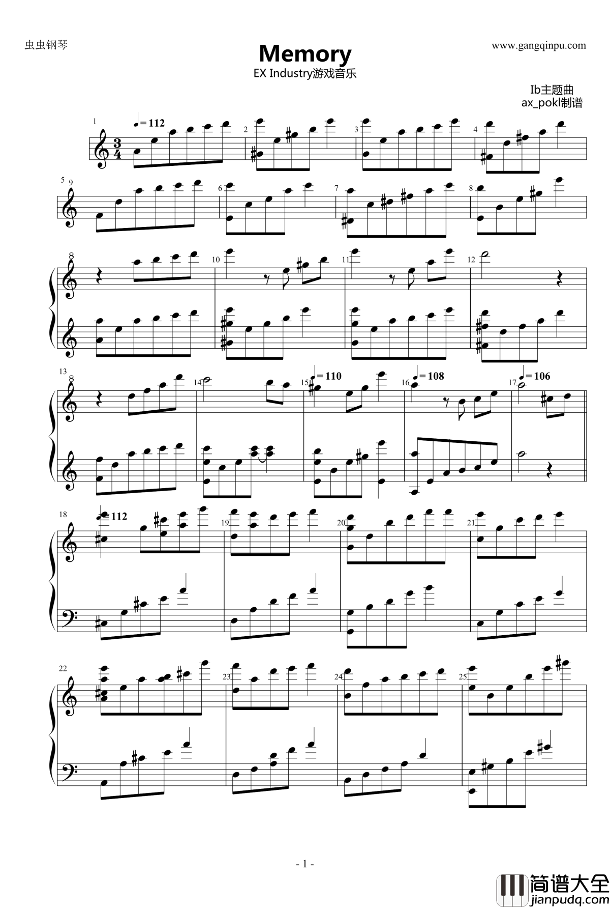 Memory钢琴谱_游戏