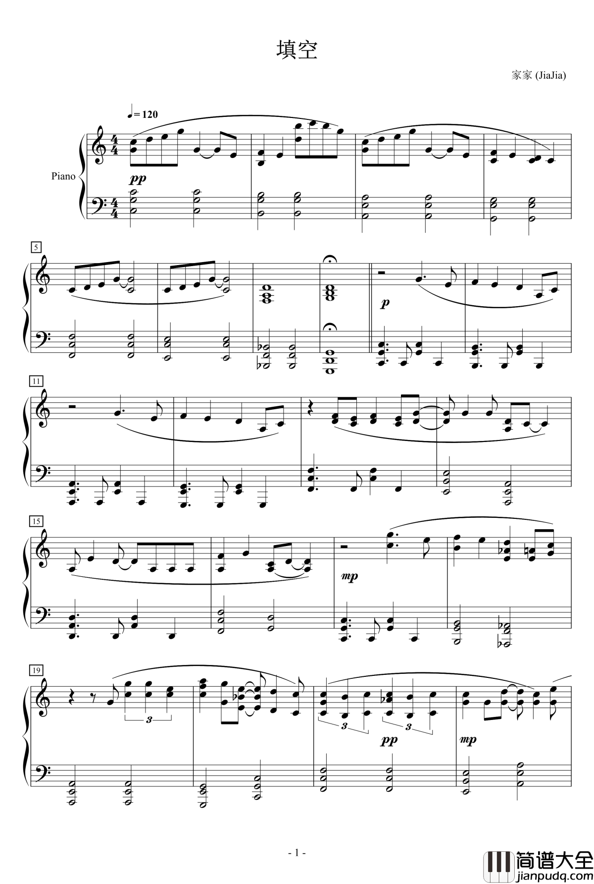 填空钢琴谱_家家