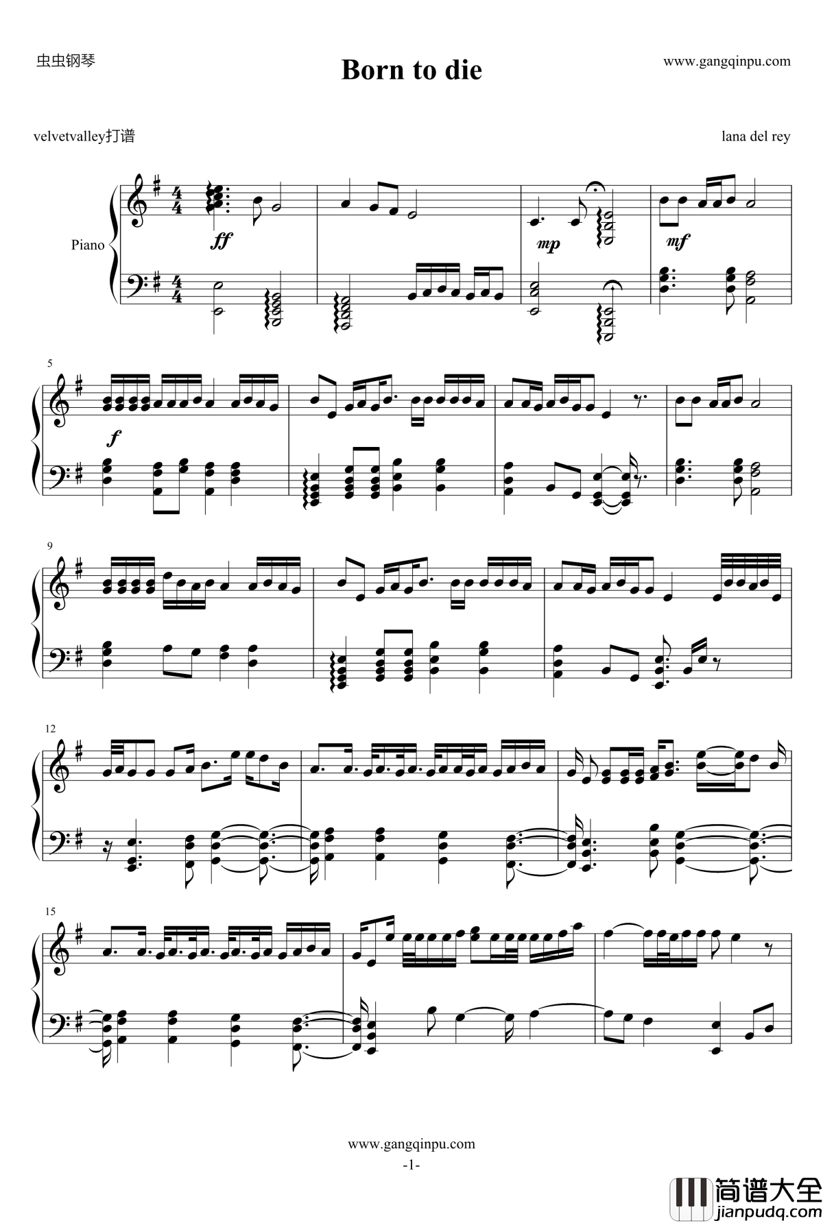 Born_to_die钢琴谱_lana_del_rey
