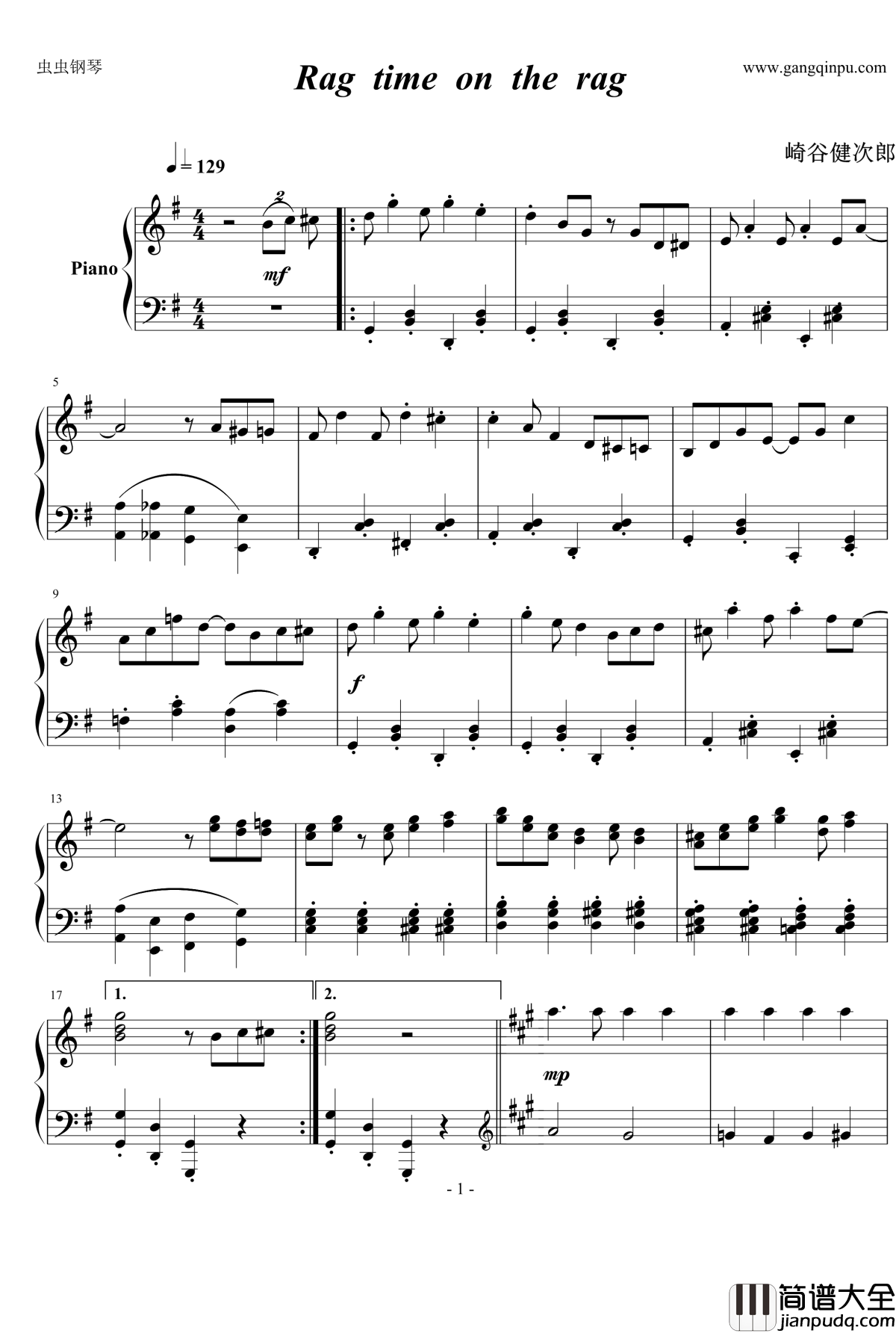 Rag_Time_On_the_Rag钢琴谱_崎谷健次郎