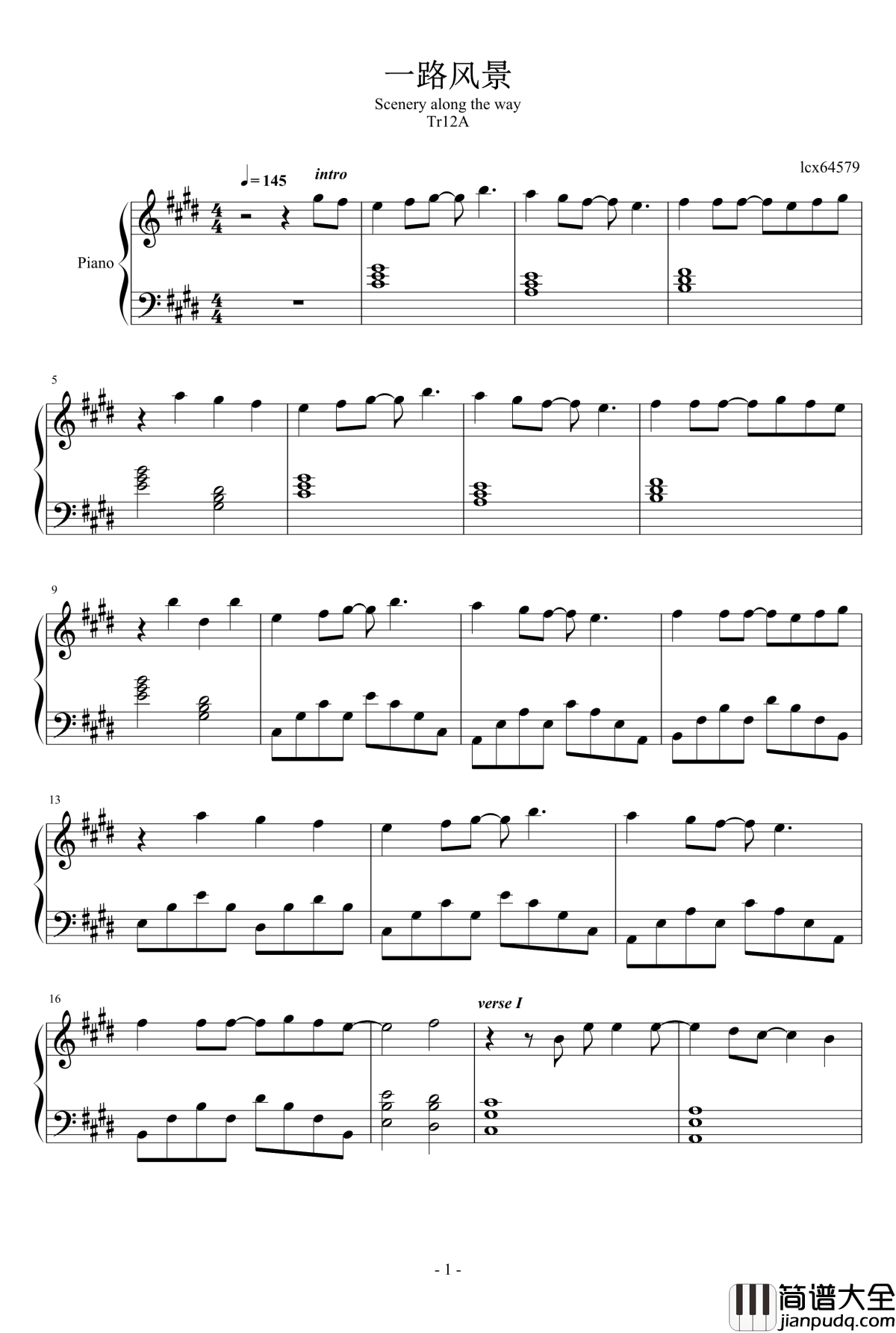 一路风景钢琴谱_标题要长_lcx64579