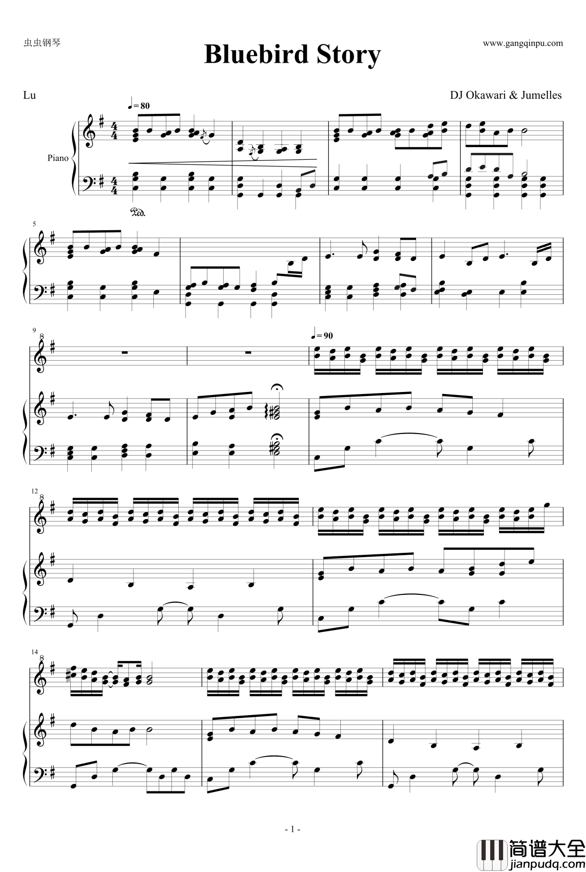Bluebird_Story钢琴谱_接近原版_DJ_Okawari