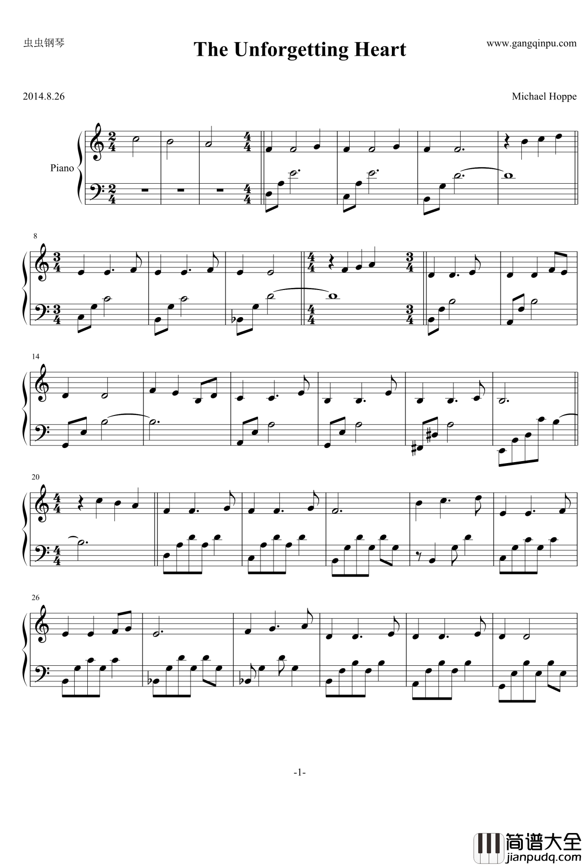 The_Unforgetting_Heart钢琴谱_Michael_Hoppe