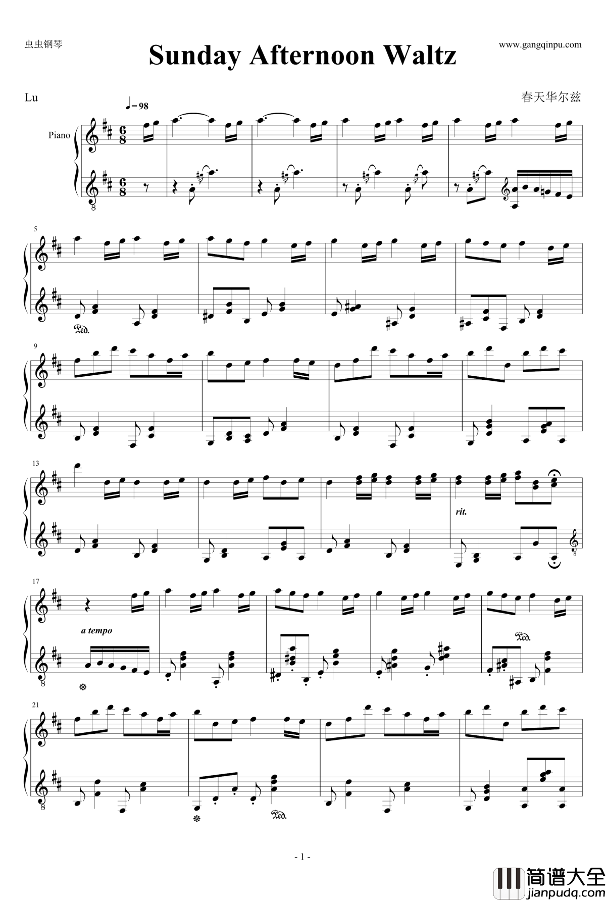 Sunday_Afternoon_Waltz钢琴谱_春天华尔兹