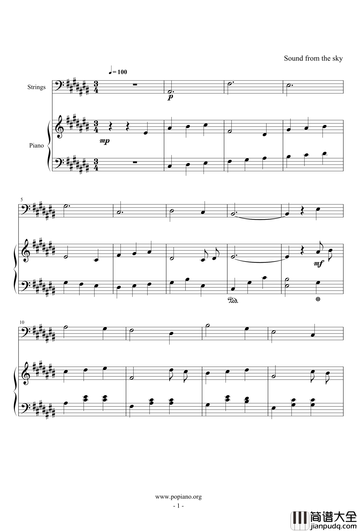 弦乐协奏曲A钢琴谱_天籁传声