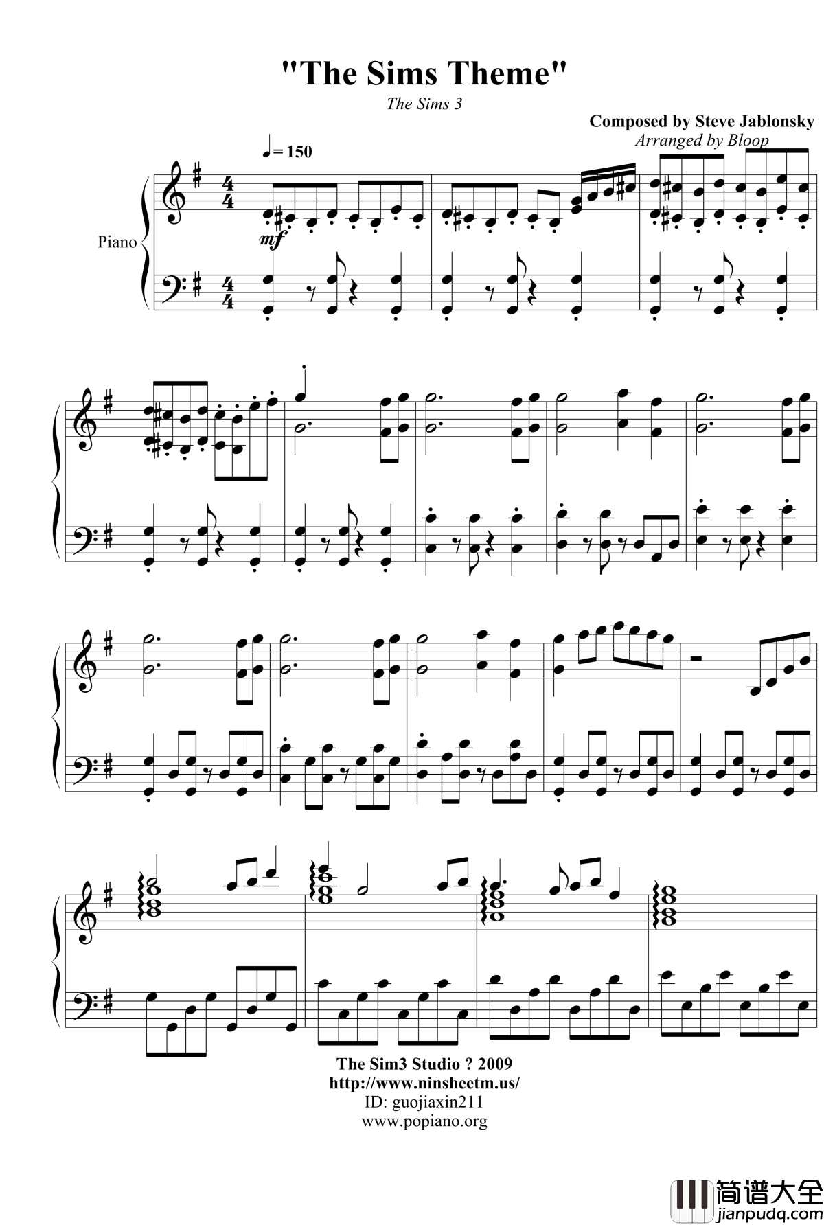 模拟人生3主题曲钢琴谱_模拟人生