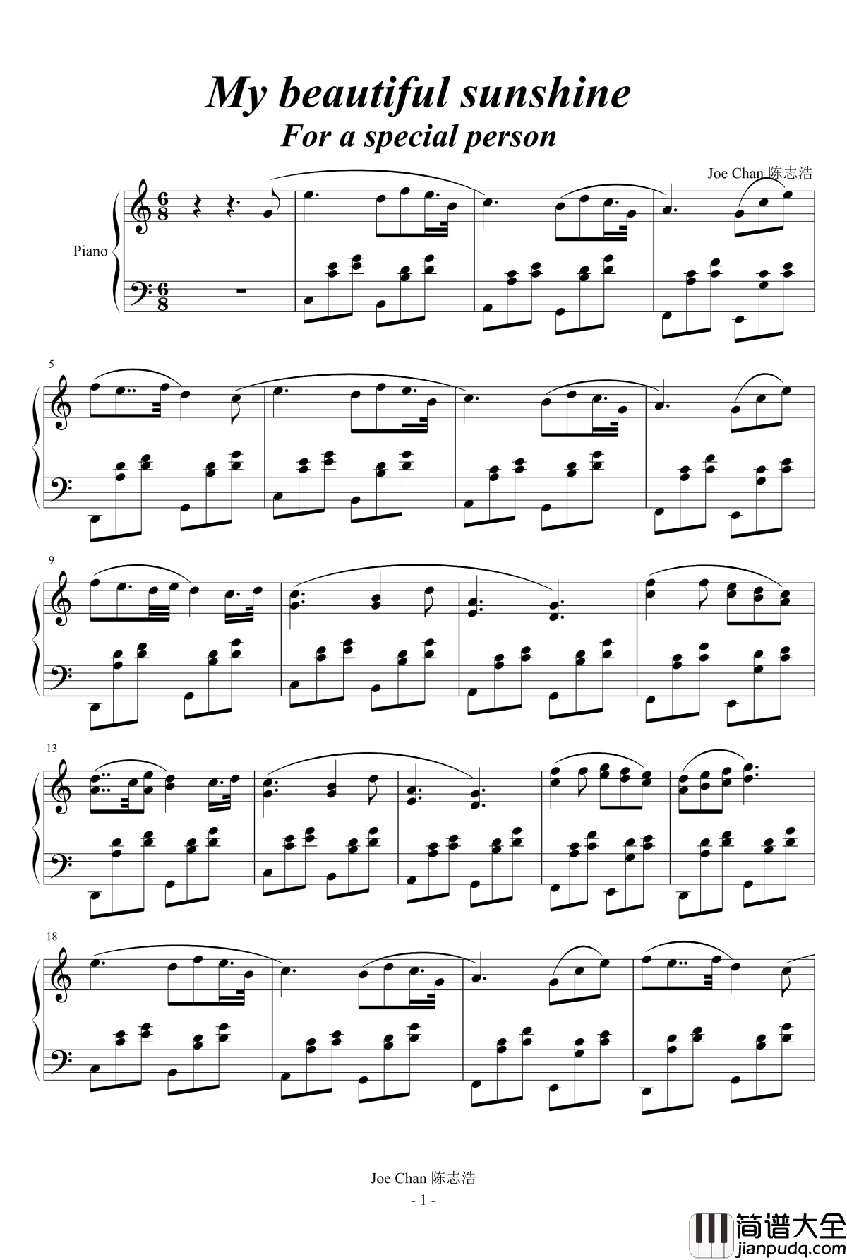 My_beautiful_sunshine钢琴谱_Mrjoeconan