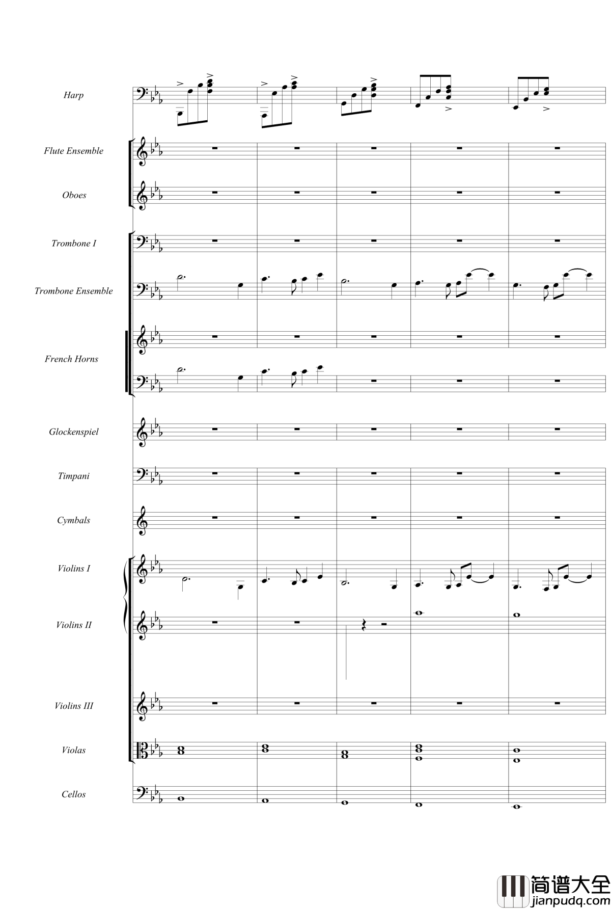 天空之城钢琴谱_久石让原版交响乐