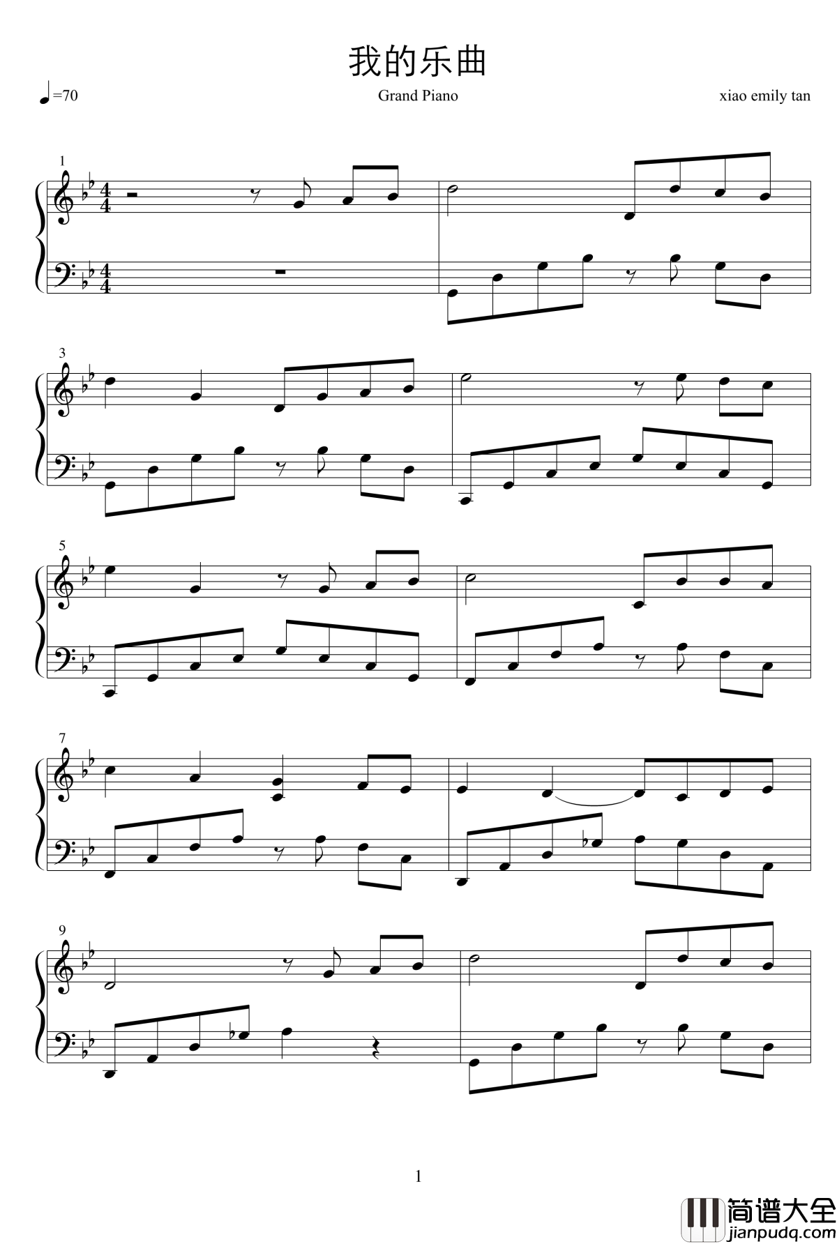 怀念亲爱的奶奶钢琴谱_笑笑emily