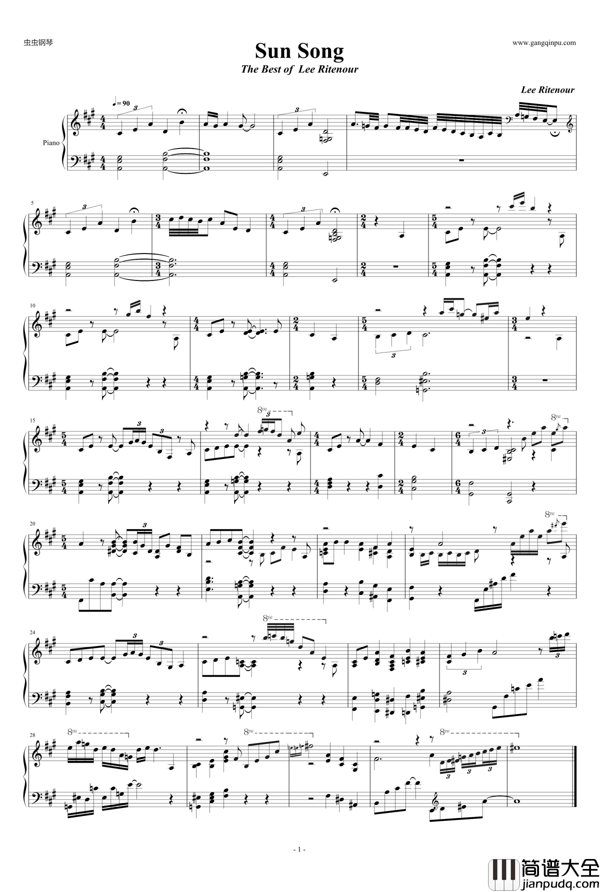Sun_Song钢琴谱_独奏_Lee_Ritenour