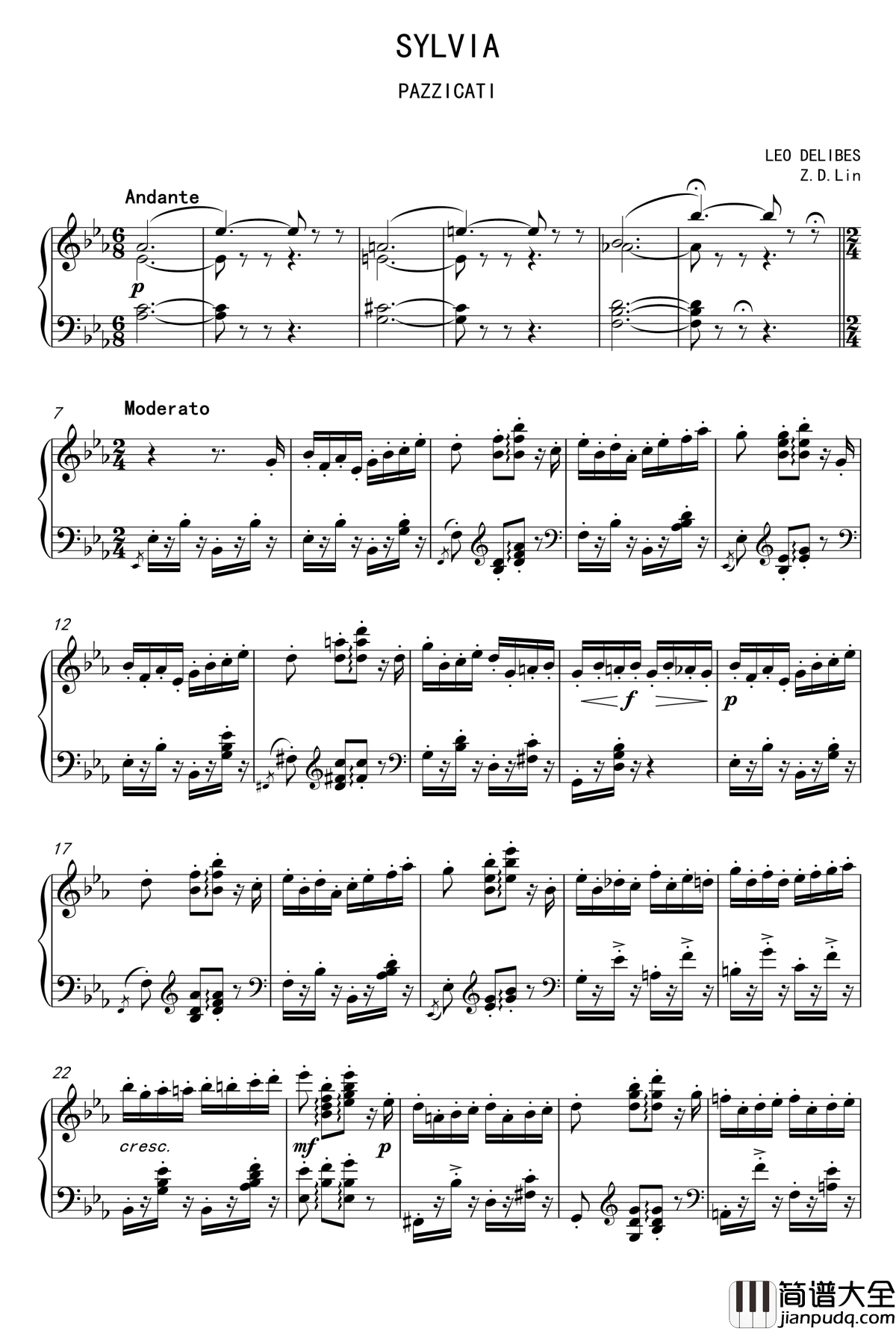 西尔维亚钢琴谱_拨弦波尔卡_德利布