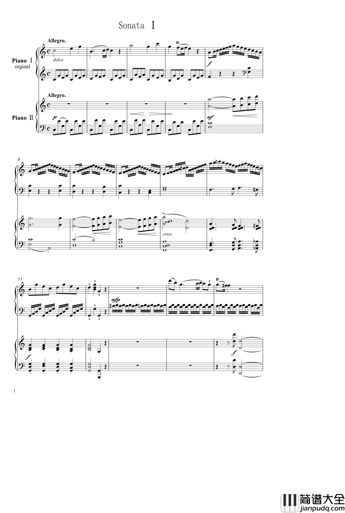 Sonata_In_C_Major,_K_545钢琴谱_双钢琴_莫扎特