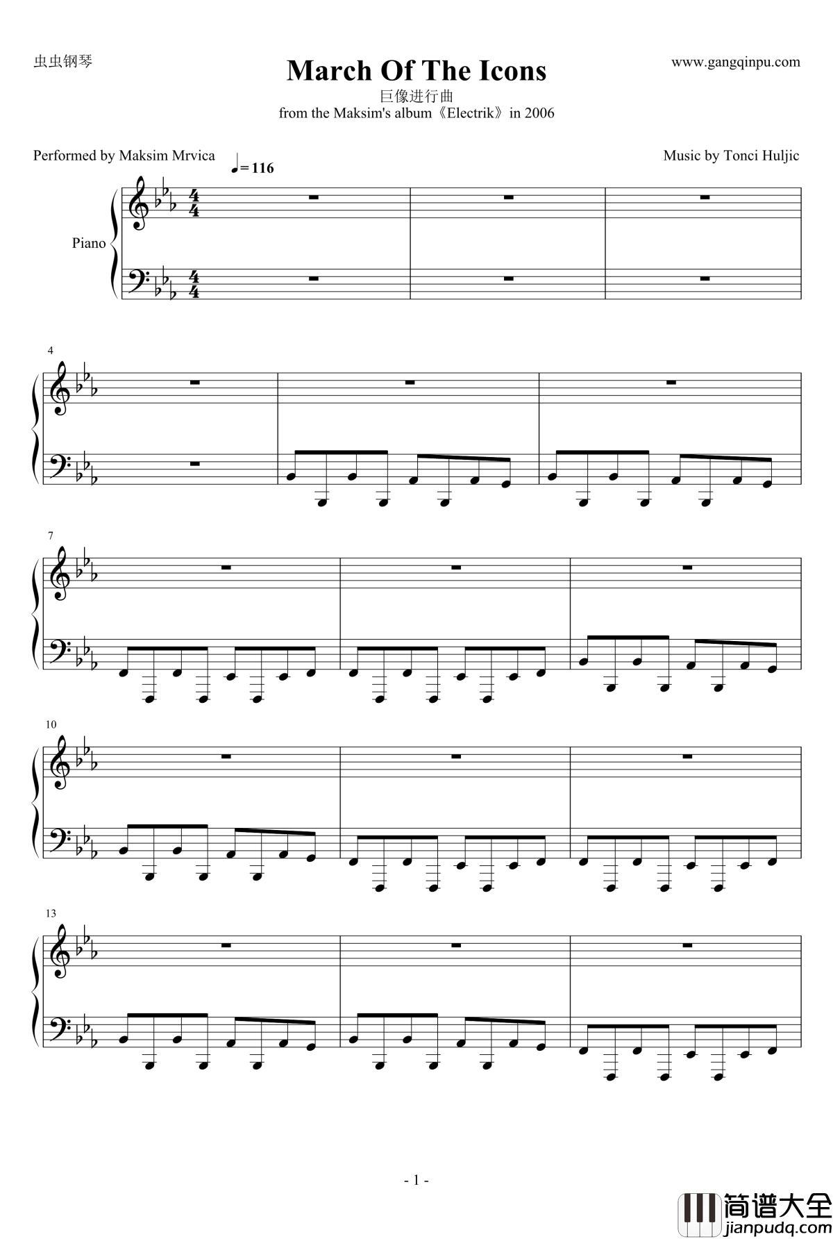 March_Of_The_Icons钢琴谱_马克西姆_Maksim·Mrvica