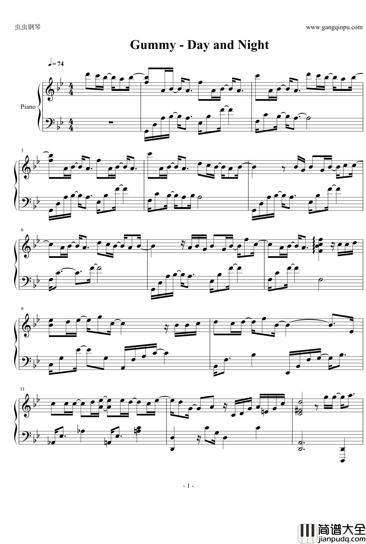 Day_and_Night钢琴谱_Gummy