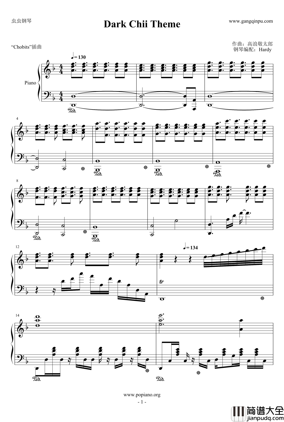 Dark_Chii_Theme钢琴谱_Chobits插曲_人形电脑天使心