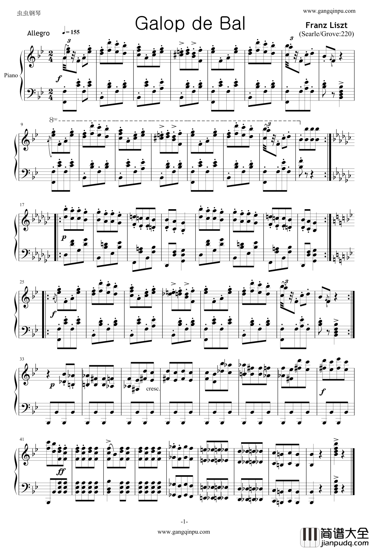 舞会加洛普舞曲S.220钢琴谱_李斯特