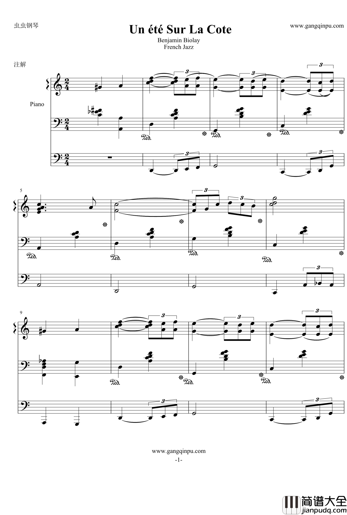 Un_été_sur_la_cote钢琴谱_French_Jazz_Benjamin_Biolay