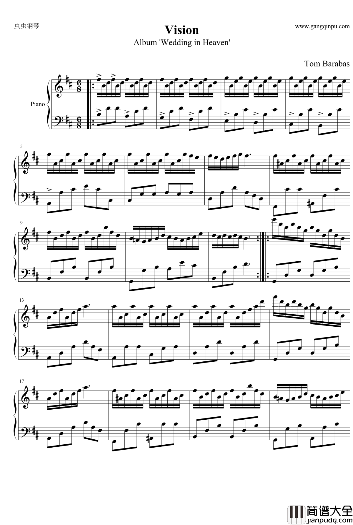 vision钢琴谱_Tom_Barabas_汤姆帕瑞斯
