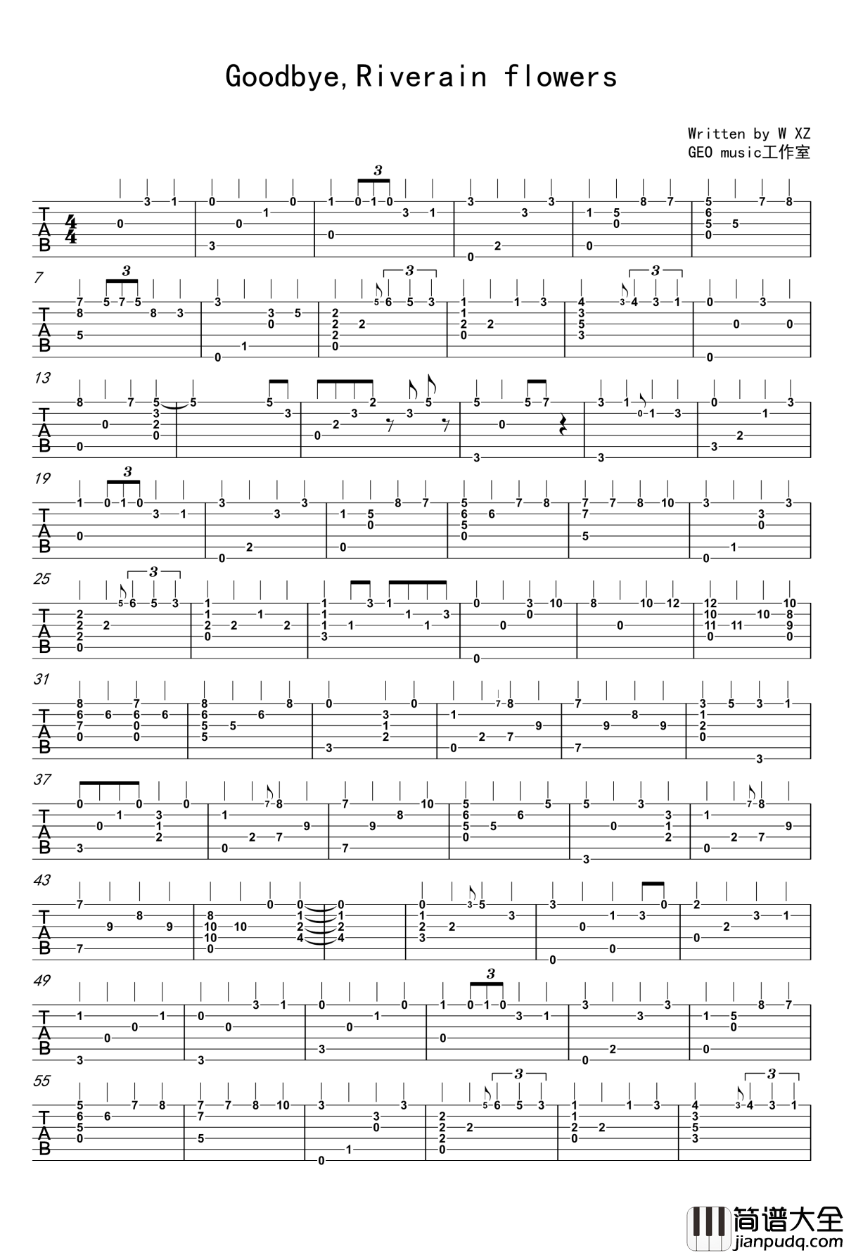 Goodbye,Riverain_Flowers钢琴谱_原创_GEO吴欣舟
