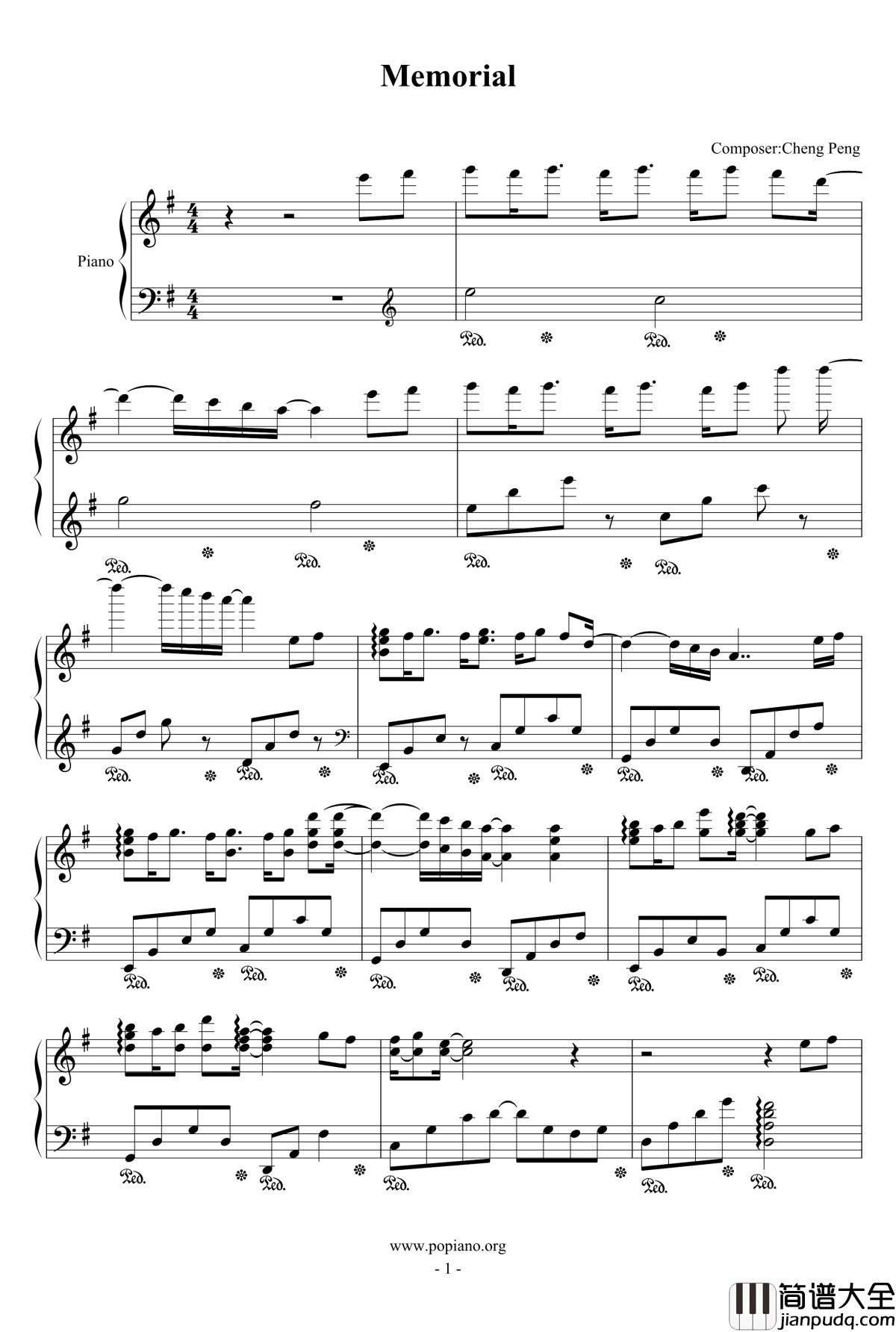 Memorial钢琴谱_chengpeng1990