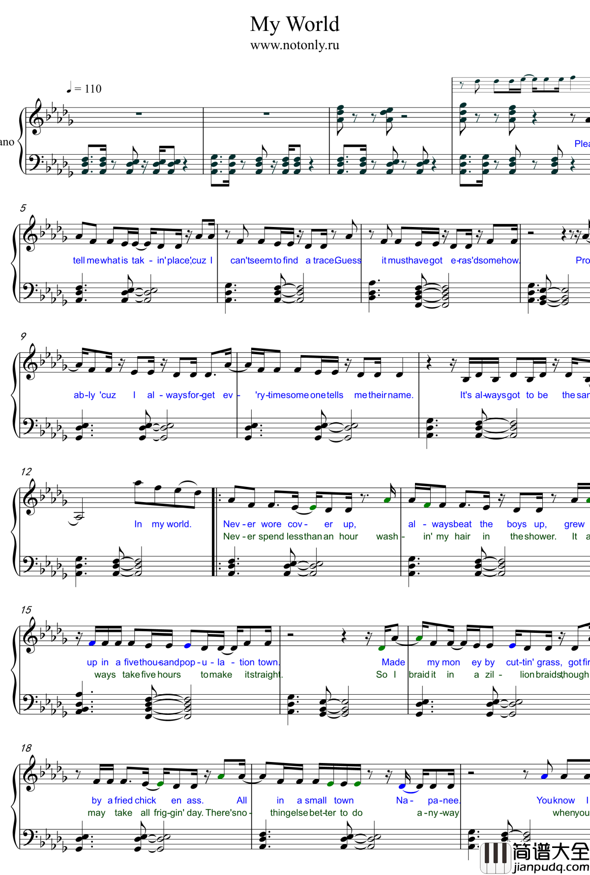My_world钢琴谱_艾薇儿