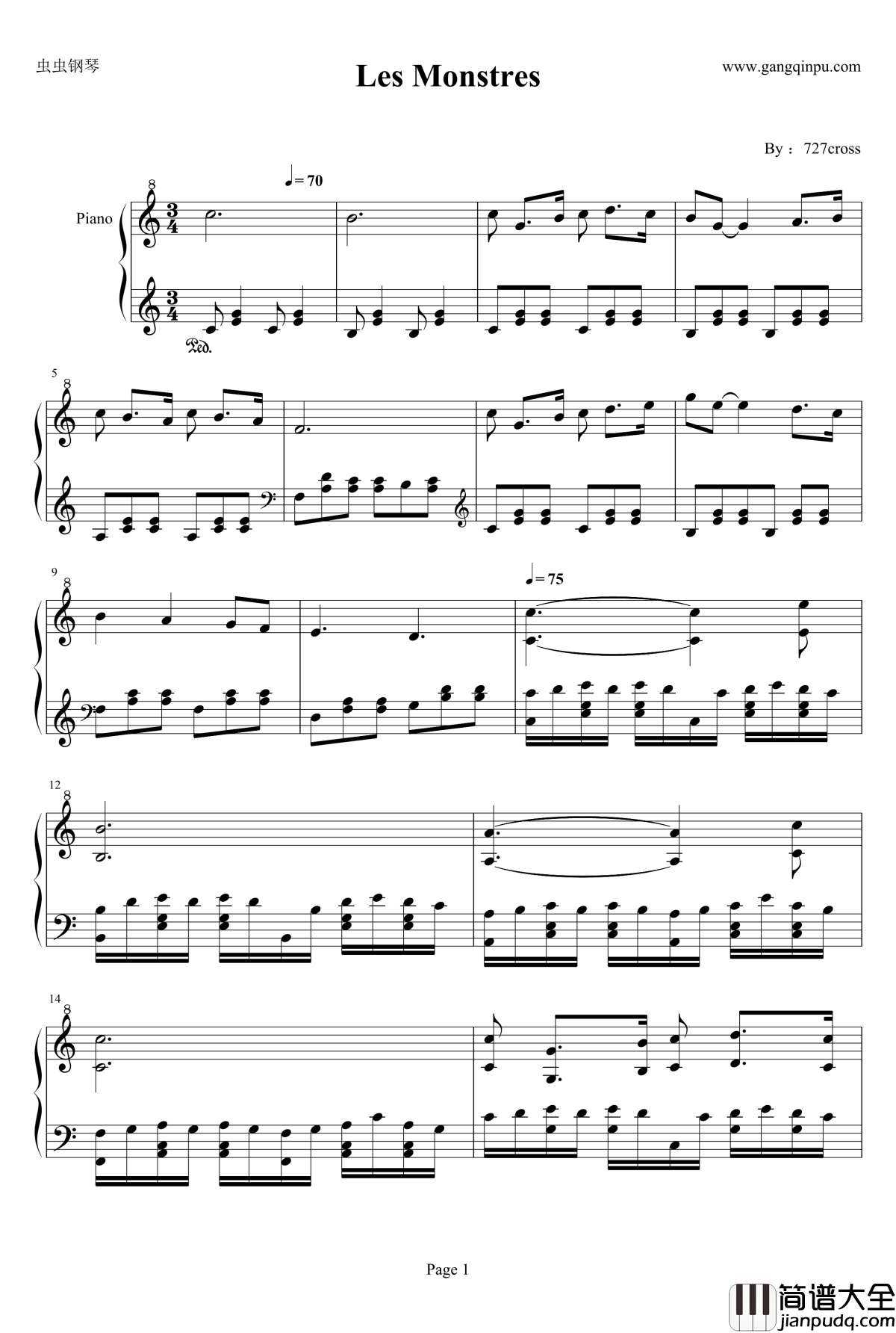 Les_Monstres钢琴谱_黑暗旅行