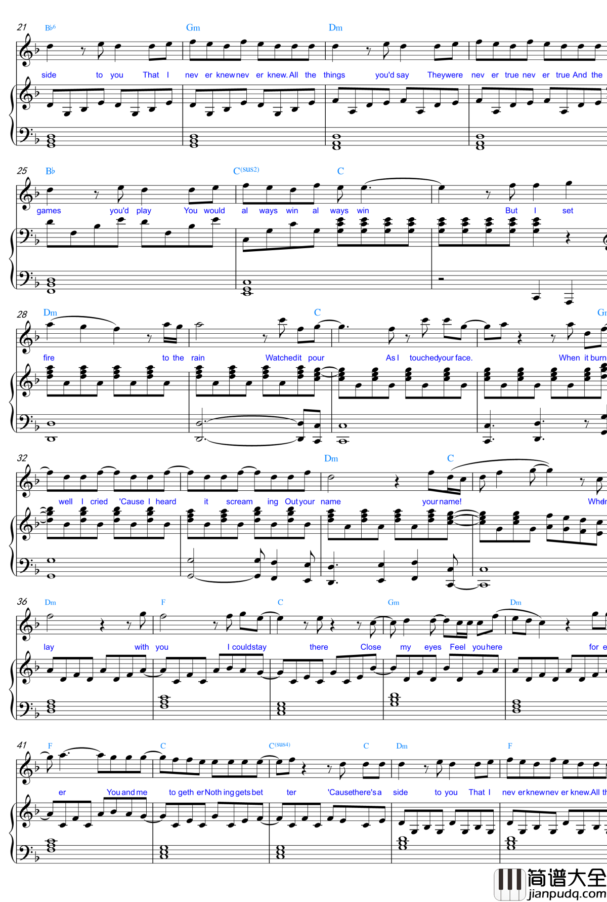 set_fire_to_the_ria钢琴谱_Adele_Laurie_Blue_Adkins