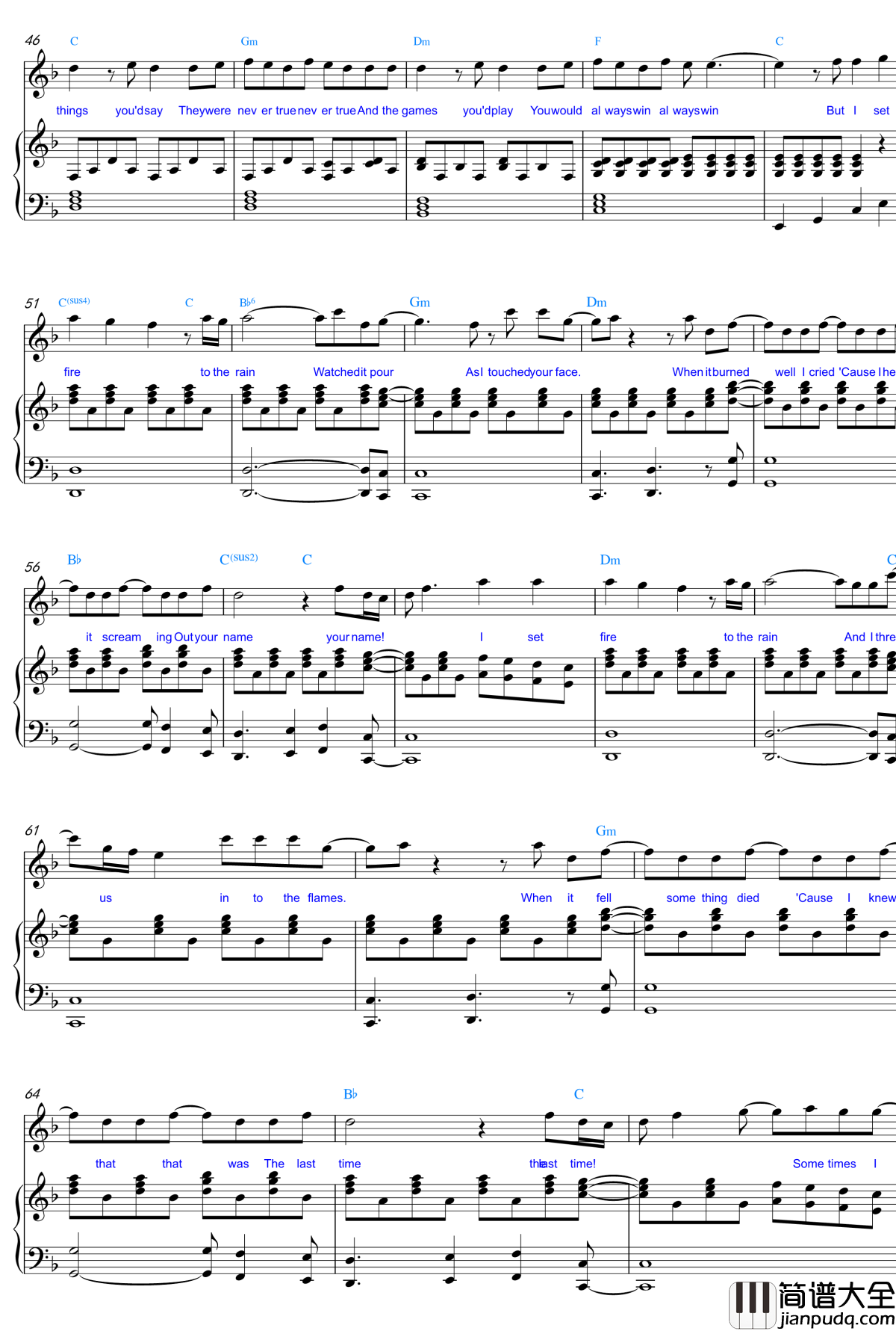 set_fire_to_the_ria钢琴谱_Adele_Laurie_Blue_Adkins