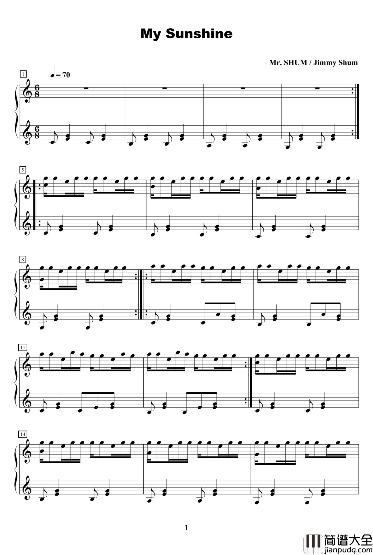 美丽生命钢琴谱_MrSHUM