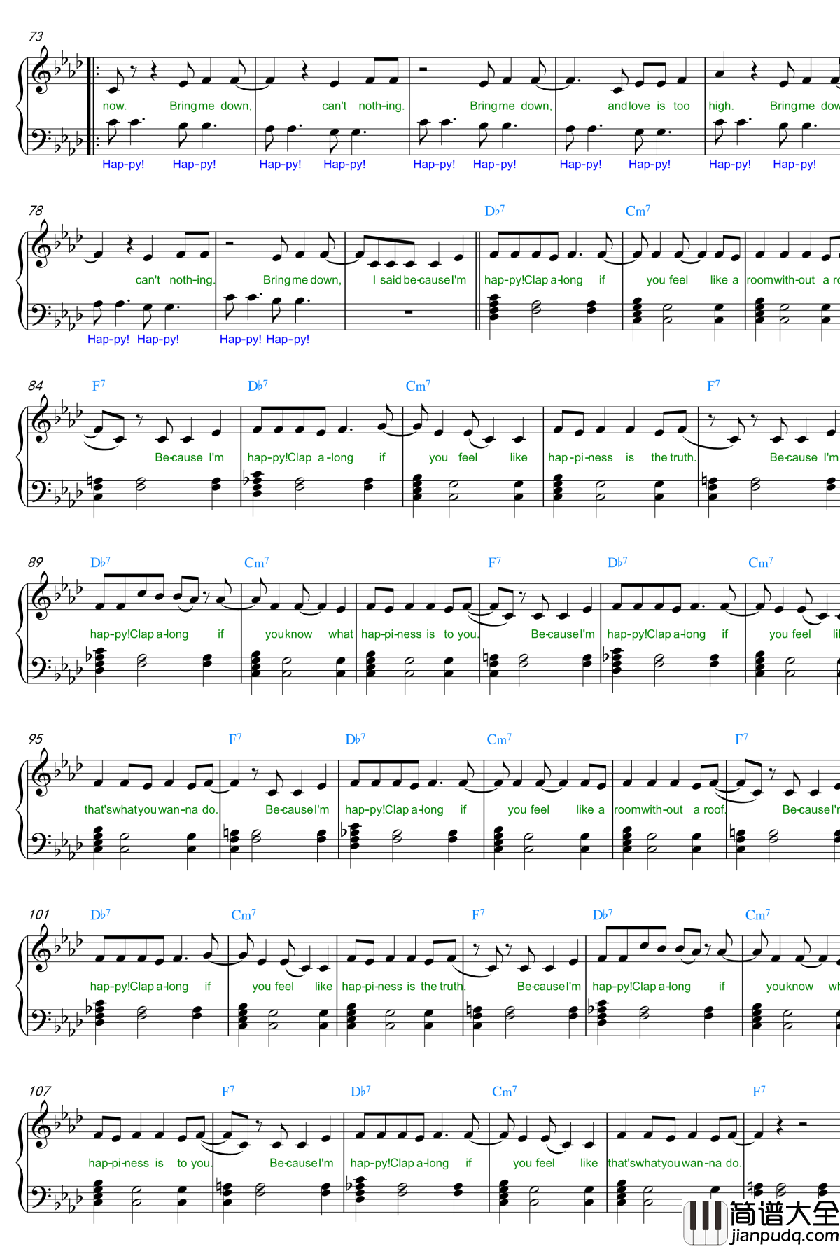 Happy_pharrell钢琴谱_神偷奶爸插曲