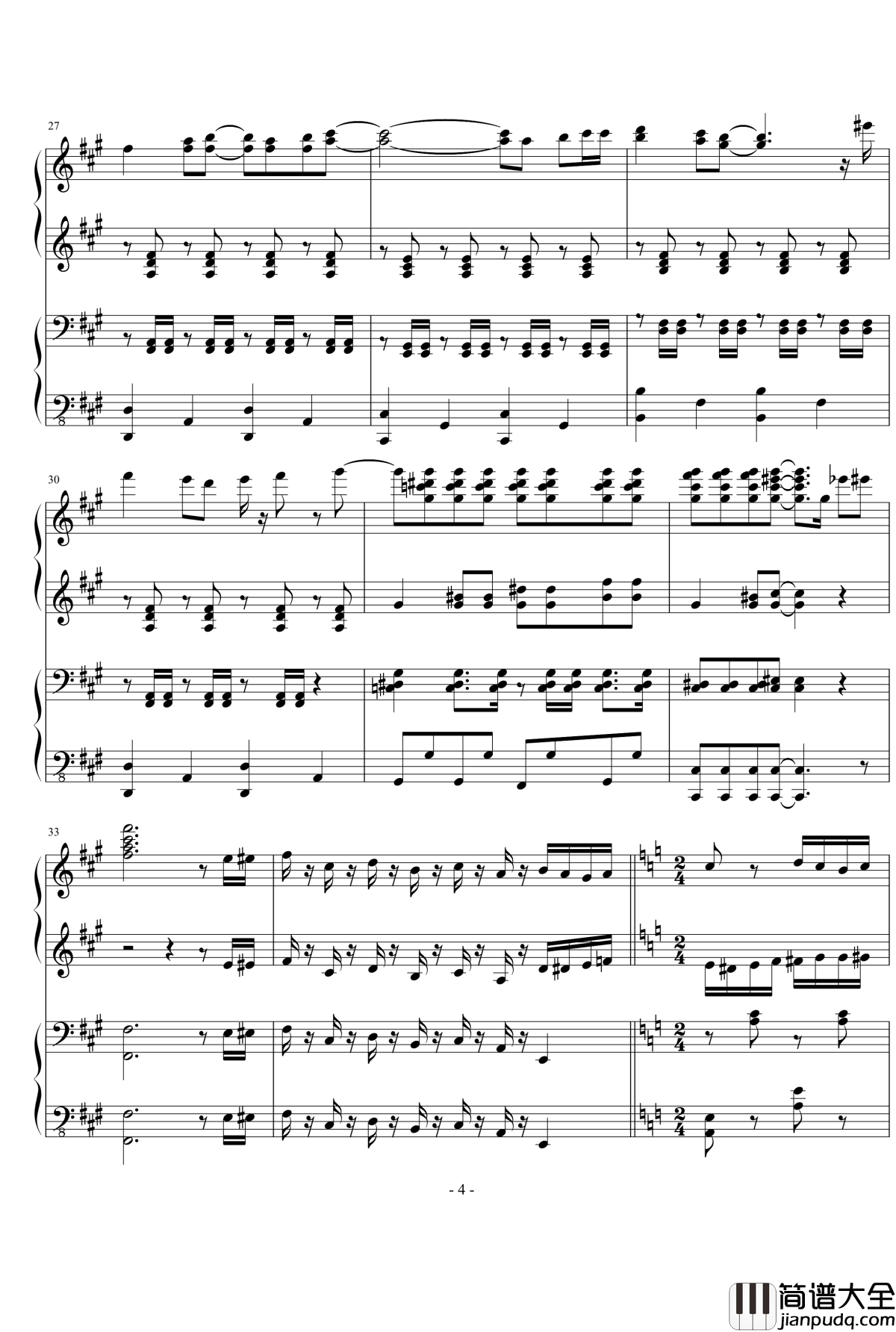 华丽的A调四手联弹组曲钢琴谱_宋予陌